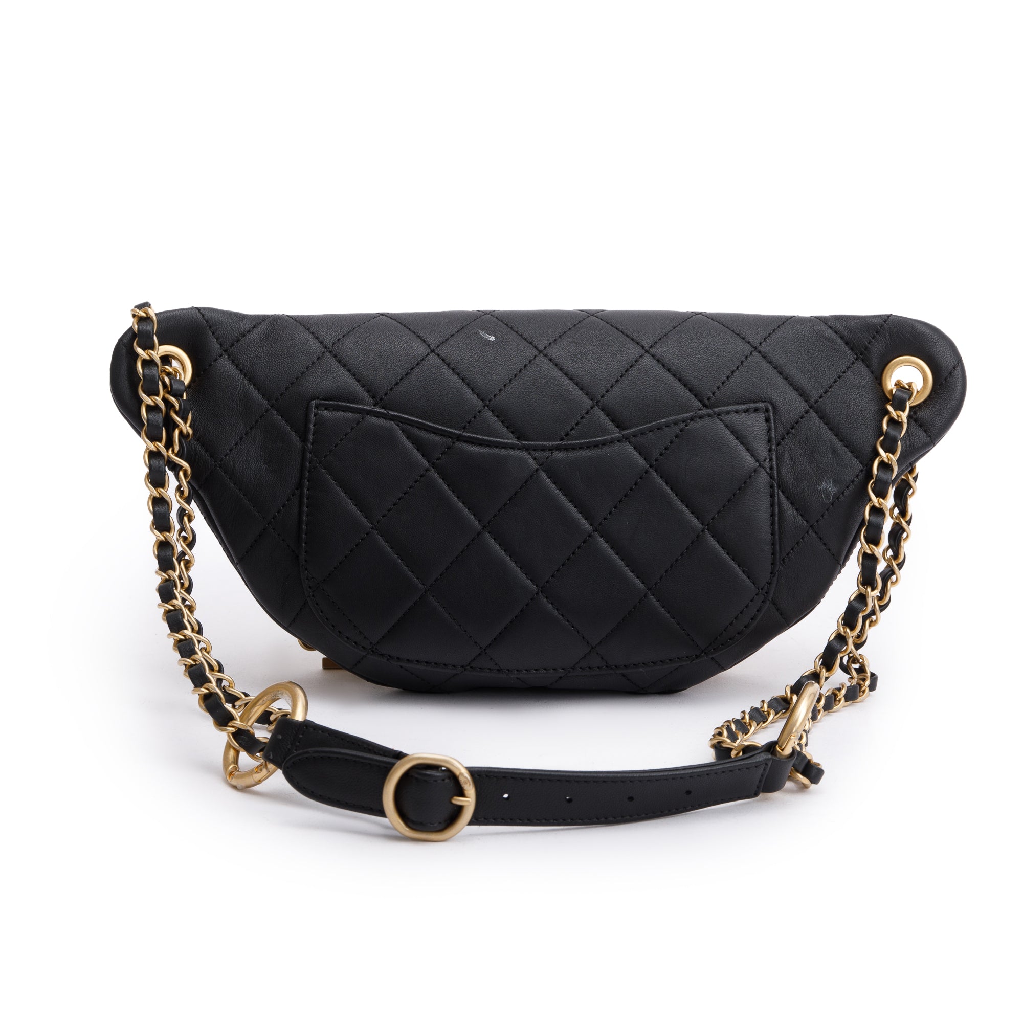 Chanel Black Calfskin Leather Faux Pearl All About Chains Waist Bag w/ Box & Authenticity Card