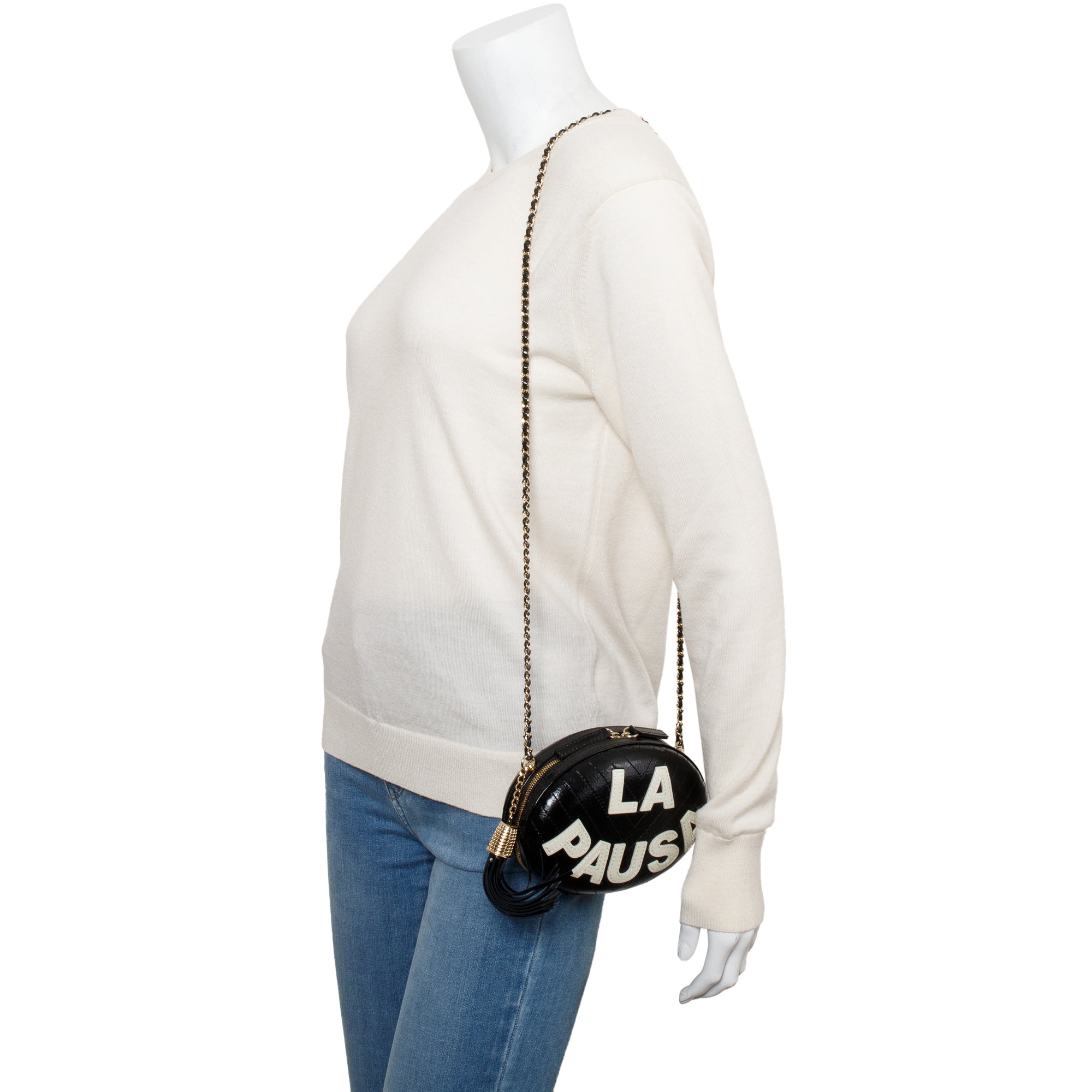 Chanel Black Calfskin Leather La Pausa Tassel Clutch Crossbody Bag w/ Authenticity Card