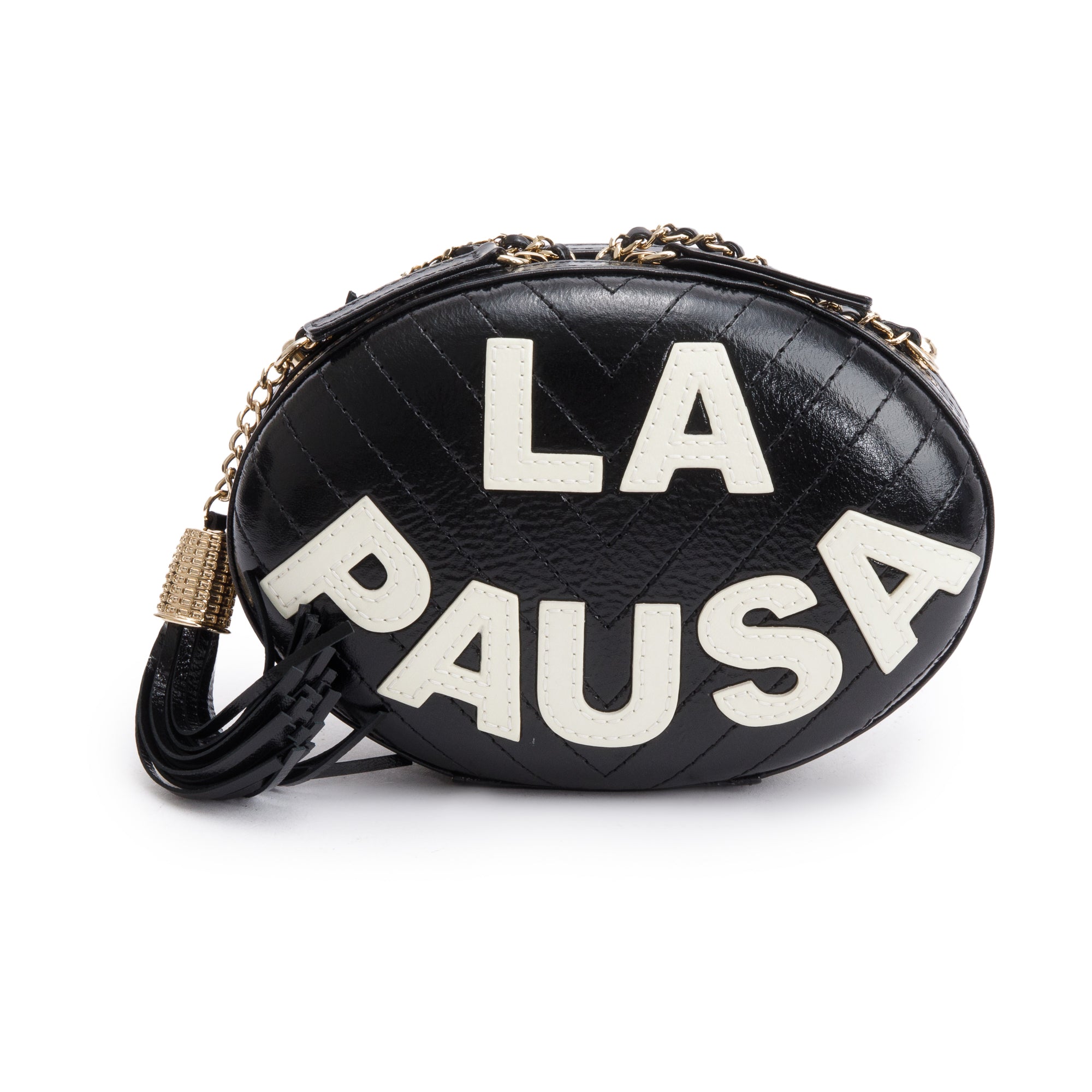 Chanel Black Calfskin Leather La Pausa Tassel Clutch Crossbody Bag w/ Authenticity Card