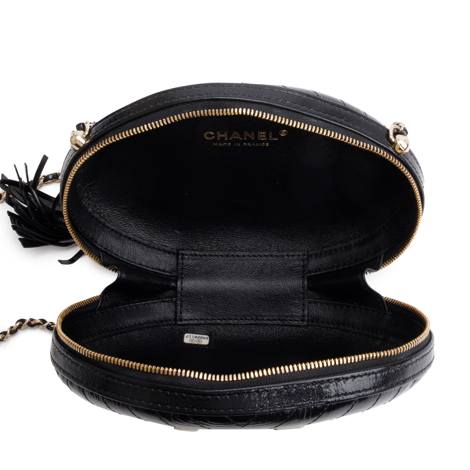 Chanel Black Calfskin Leather La Pausa Tassel Clutch Crossbody Bag w/ Authenticity Card