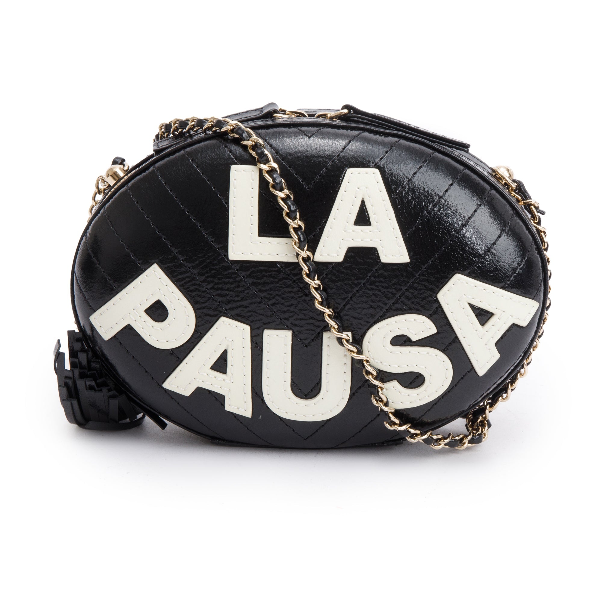 Chanel Black Calfskin Leather La Pausa Tassel Clutch Crossbody Bag w/ Authenticity Card