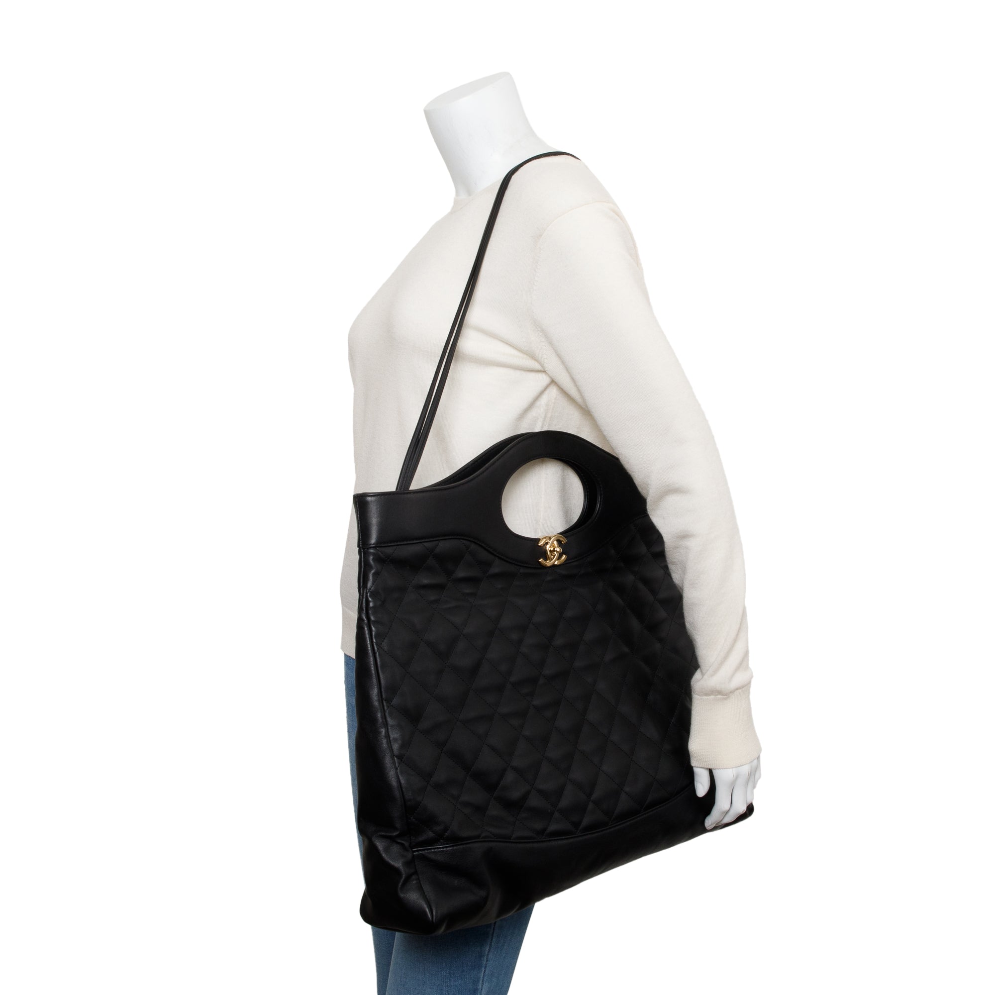 Chanel Black Calfskin Leather Large 31 Shopping Tote w/ Authenticity Card