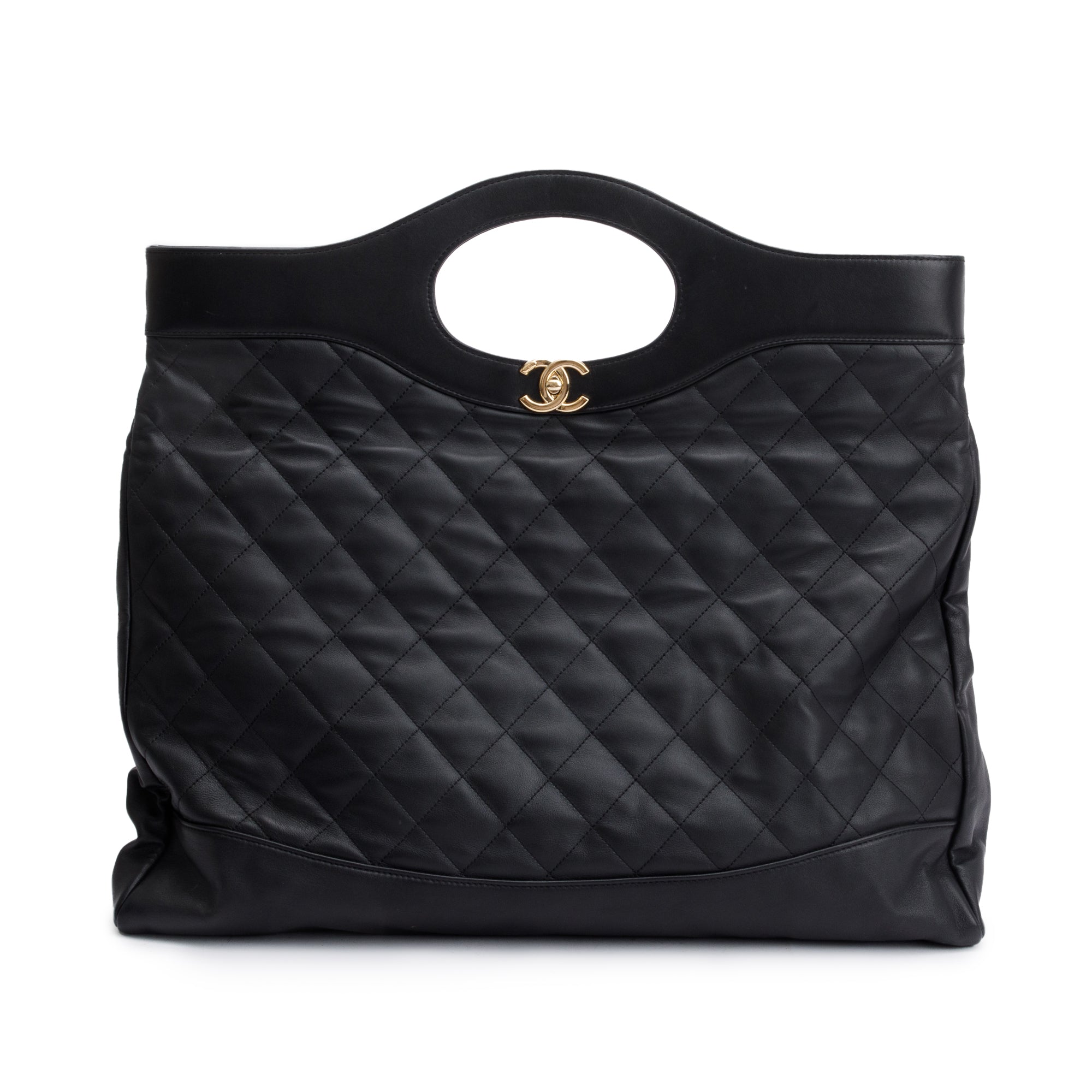 Chanel Black Calfskin Leather Large 31 Shopping Tote w/ Authenticity Card