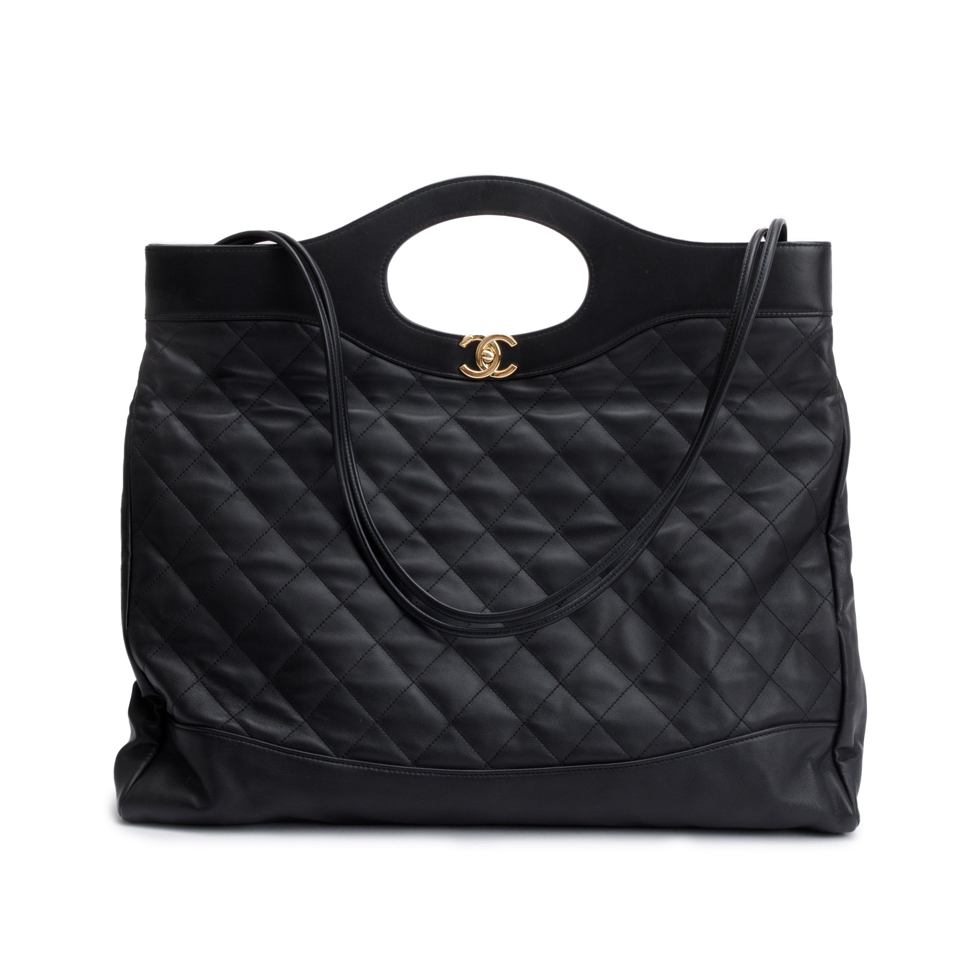 Chanel Black Calfskin Leather Large 31 Shopping Tote w/ Authenticity Card