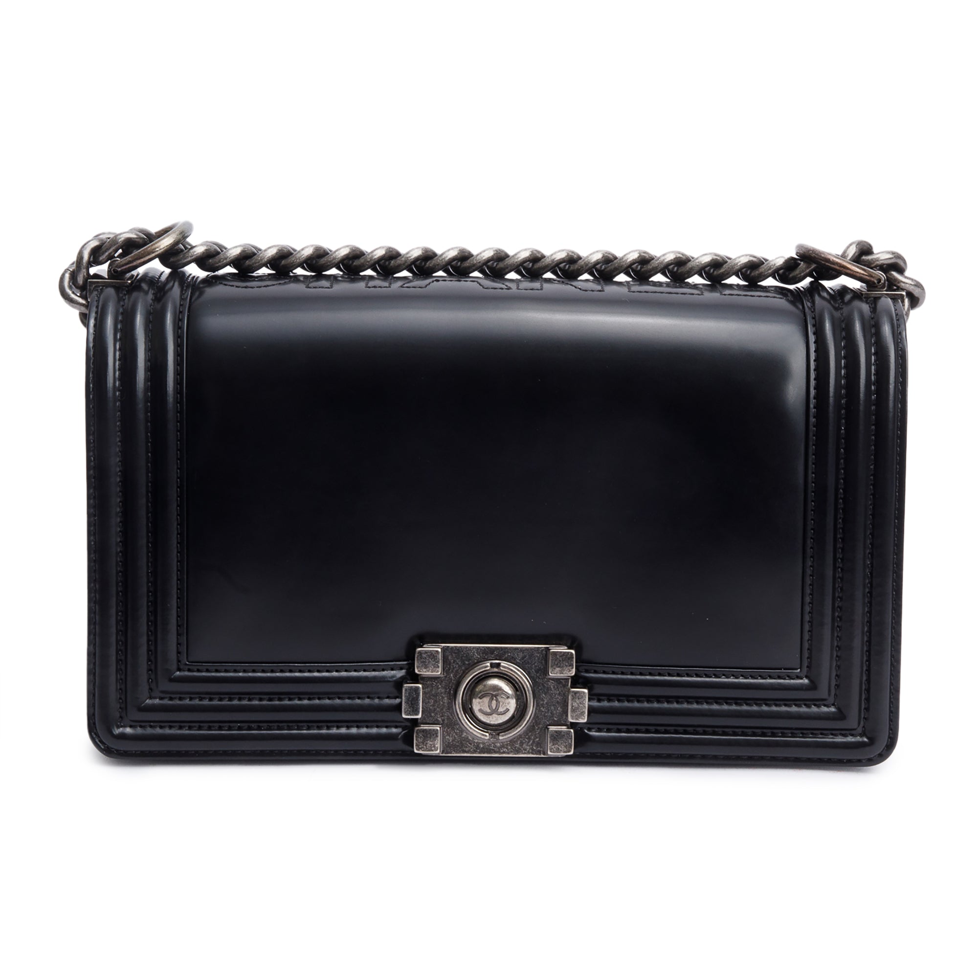 Chanel Black Calfskin Leather Medium Original Clasp Boy Bag w/ Box & Authenticity Card
