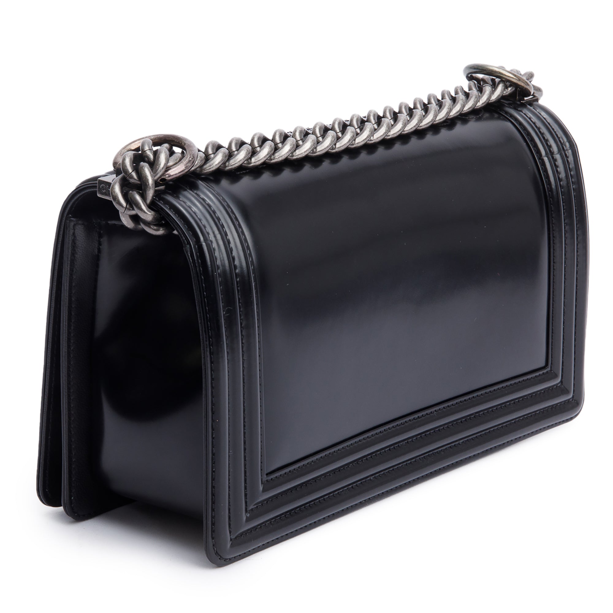 Chanel Black Calfskin Leather Medium Original Clasp Boy Bag w/ Box & Authenticity Card