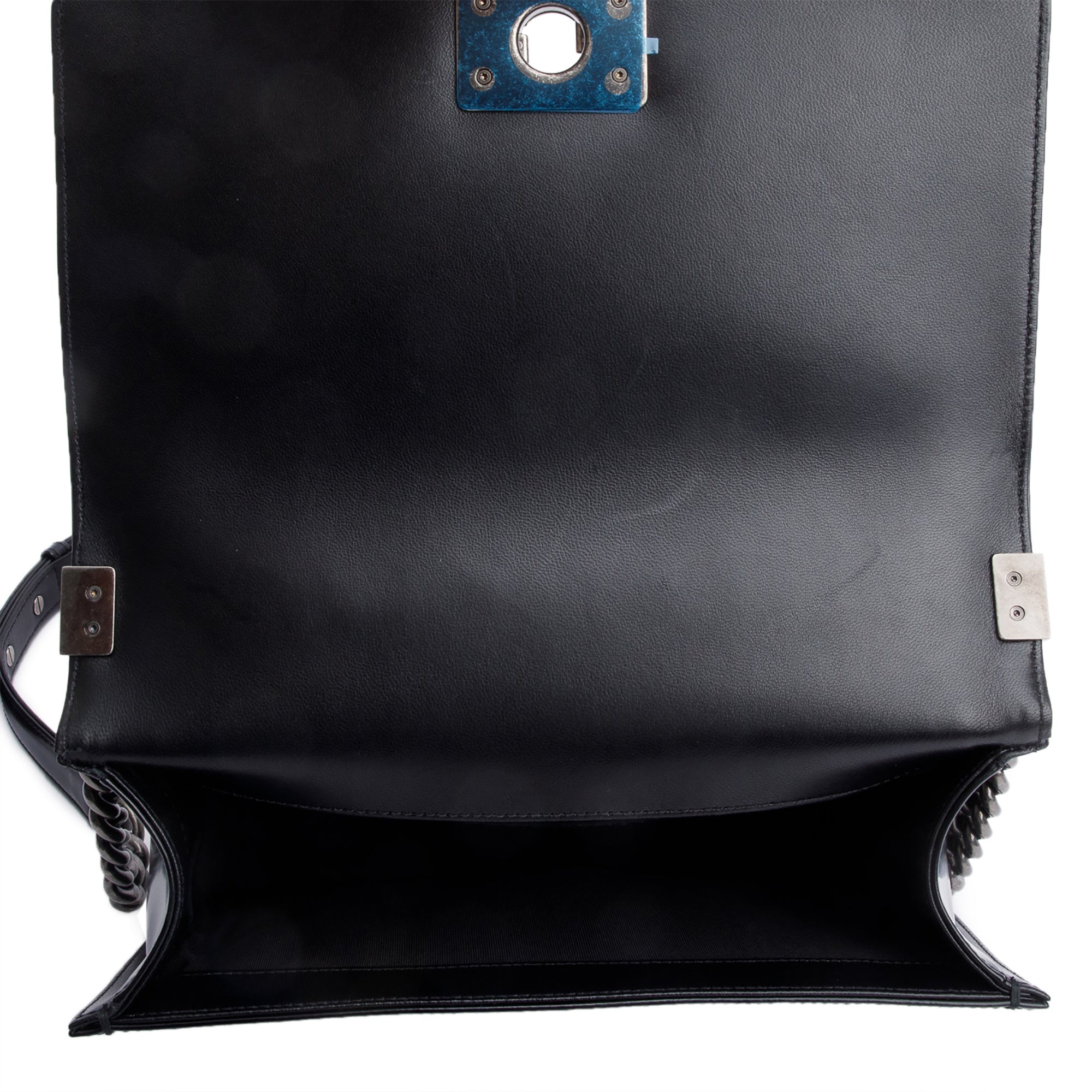 Chanel Black Calfskin Leather Medium Original Clasp Boy Bag w/ Box & Authenticity Card