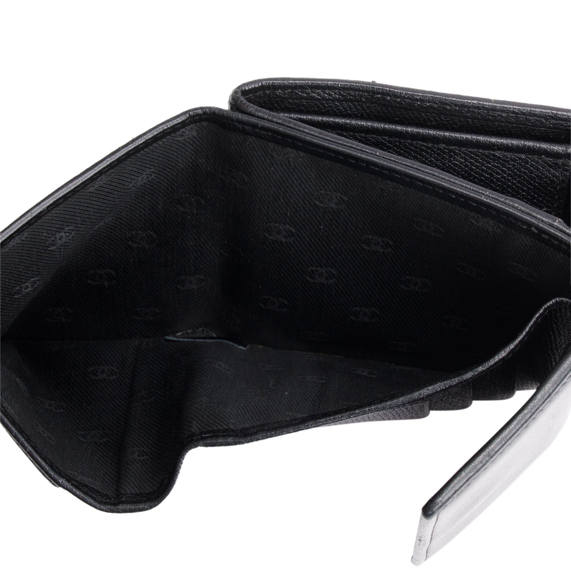 Chanel Black Calfskin Leather Mini Coco Button Trifold Compact Wallet