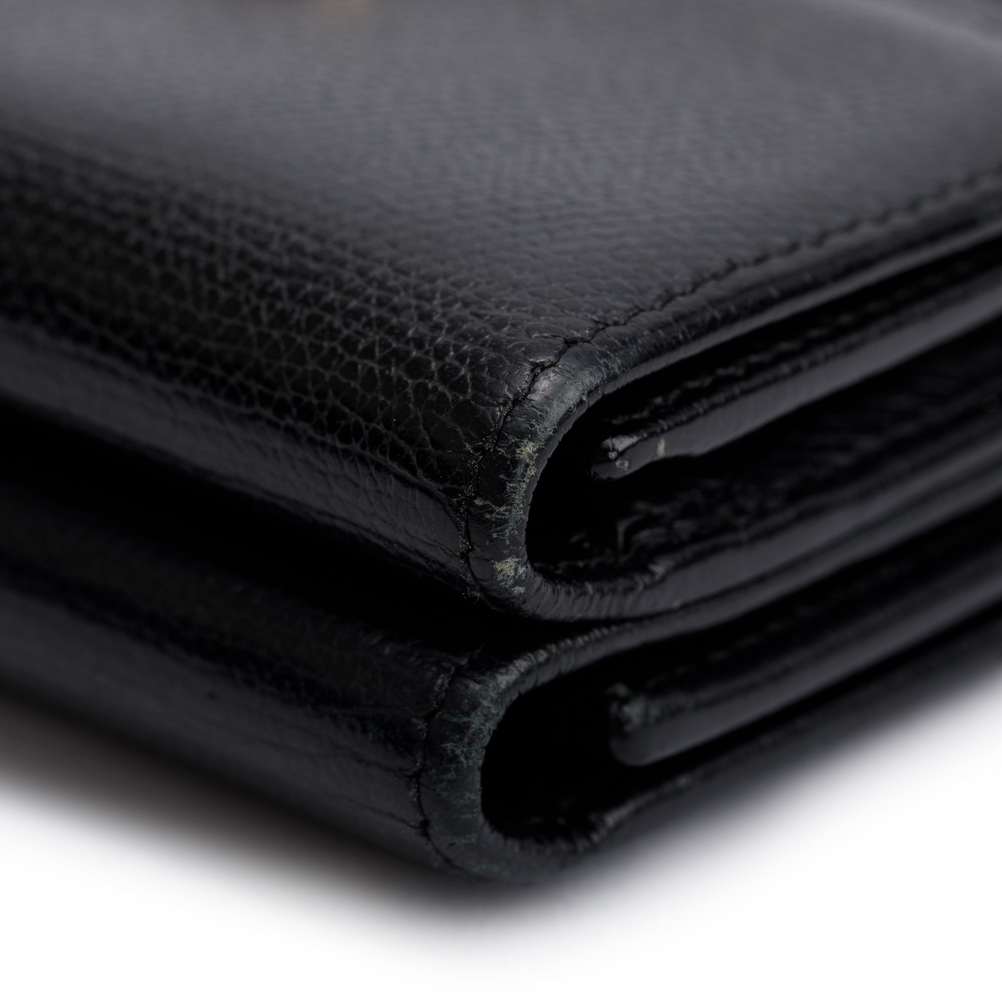 Chanel Black Calfskin Leather Mini Coco Button Trifold Compact Wallet