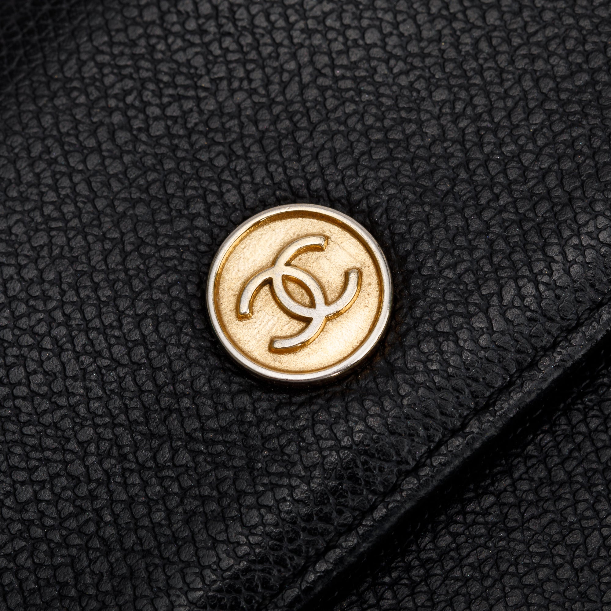 Chanel Black Calfskin Leather Mini Coco Button Trifold Compact Wallet