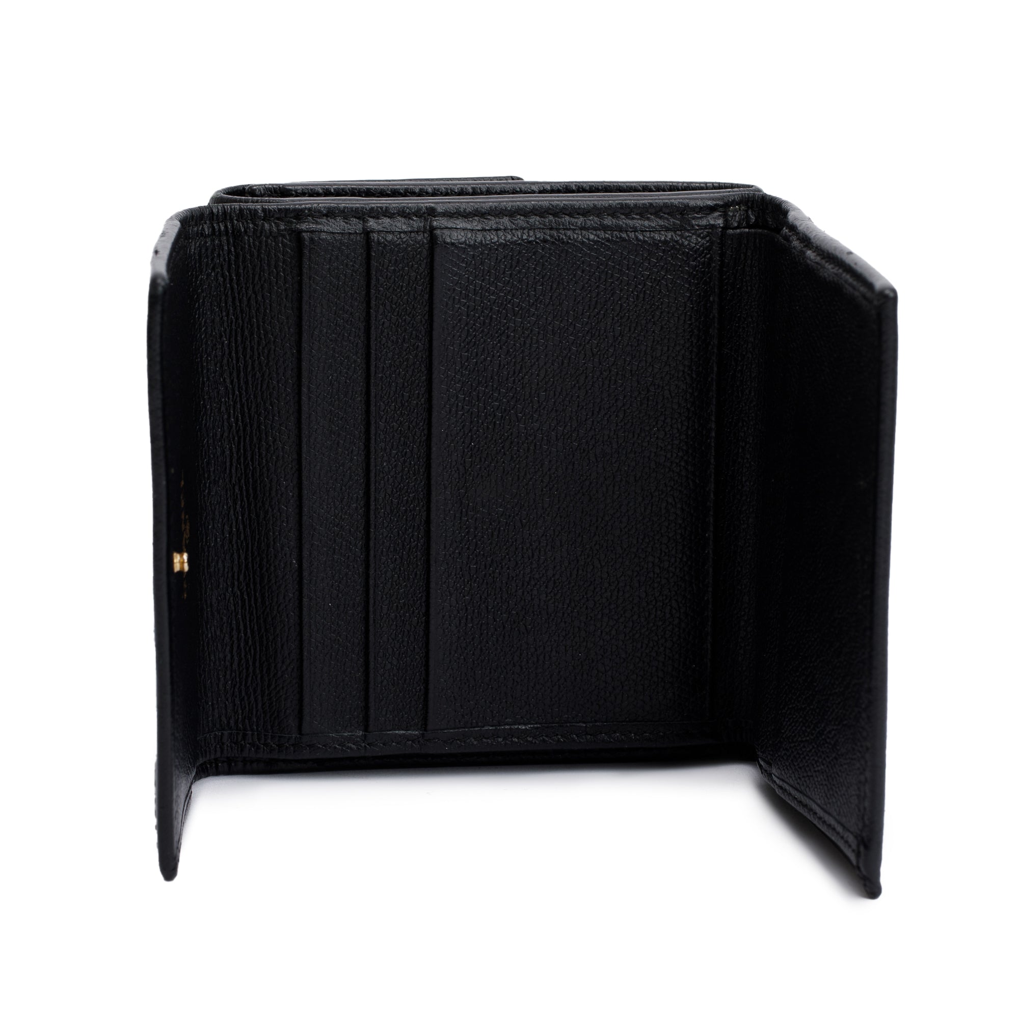 Chanel Black Calfskin Leather Mini Coco Button Trifold Compact Wallet