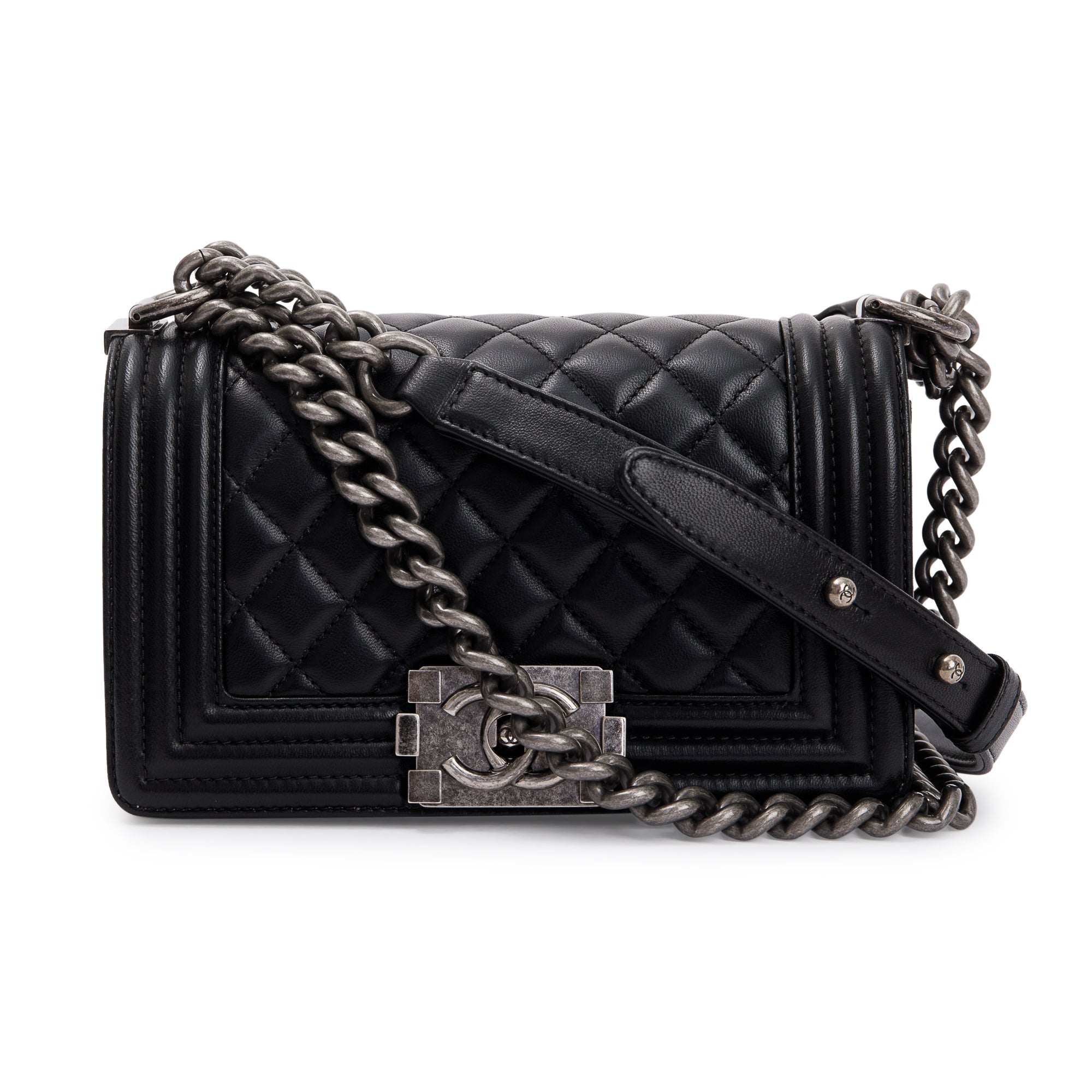 Chanel Black Calfskin Leather Small Boy Bag w/ Box & Authenticity Card