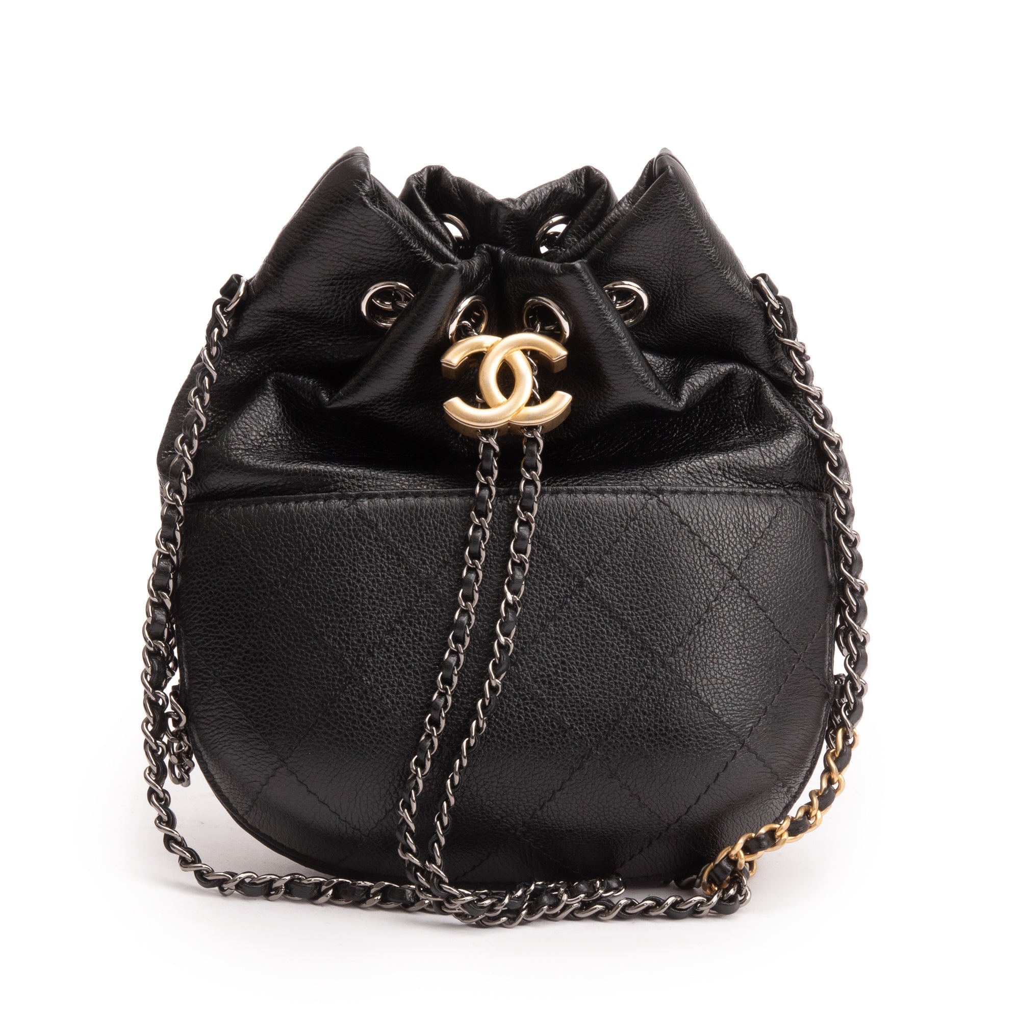 Chanel Black Calfskin Leather Small Gabrielle Bucket Purse w/ Box & Authenticity Card