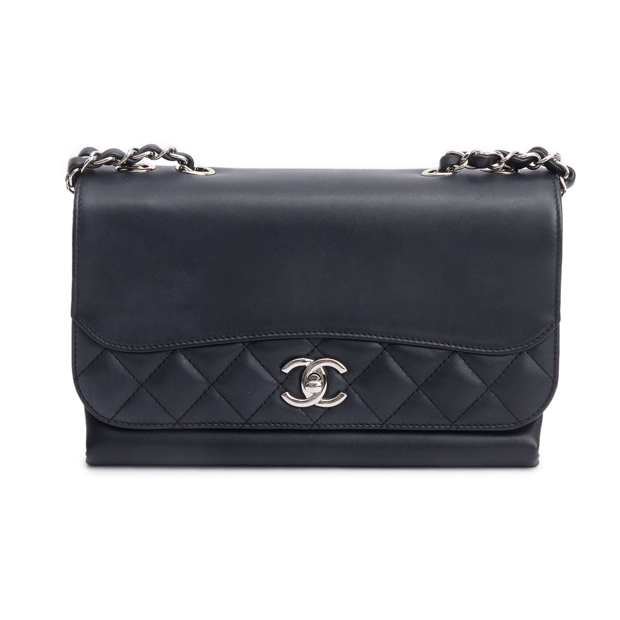 Chanel Black Calfskin Leather Small Tramezzo Flap Bag w/ Box, Receipt & Authenticity Card
