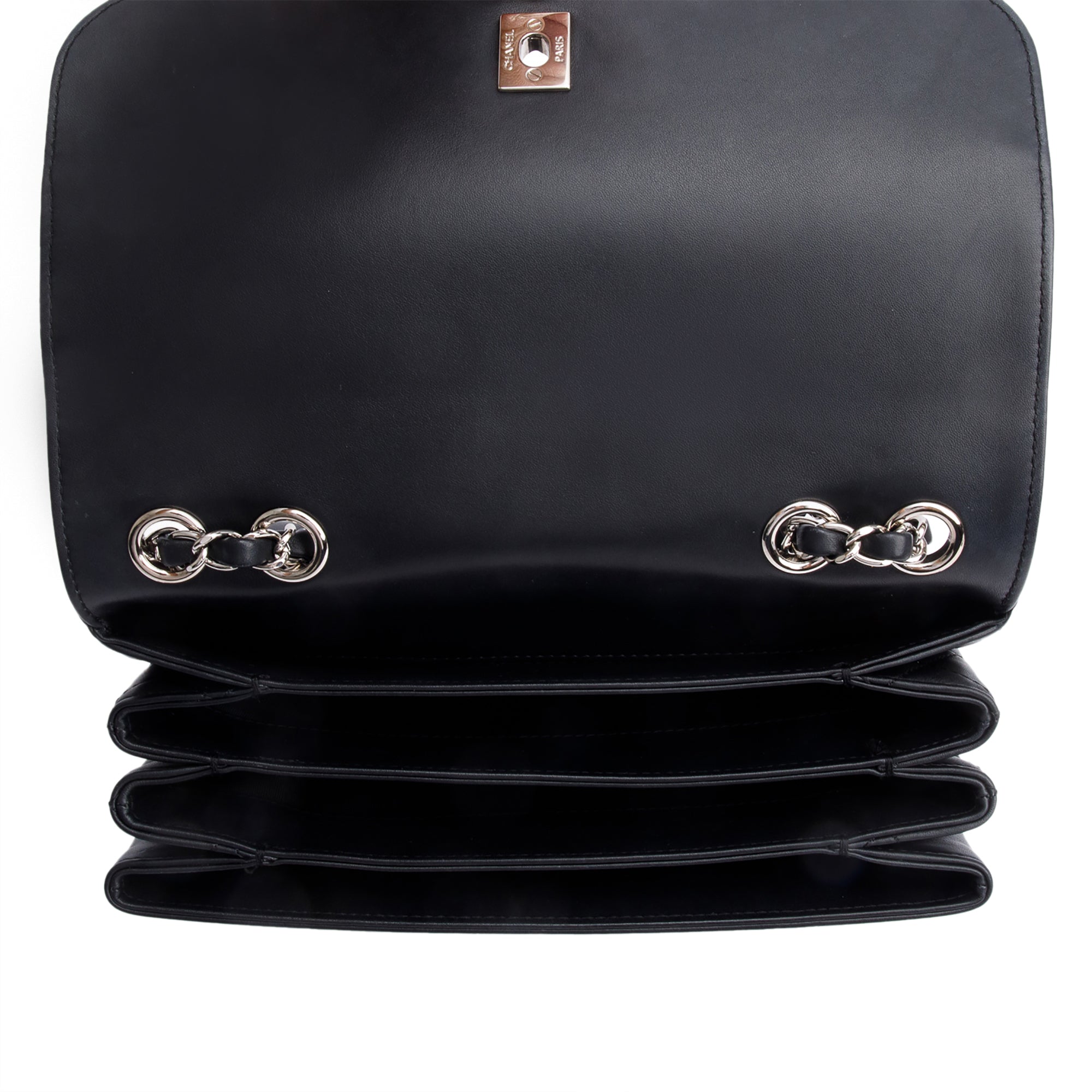 Chanel Black Calfskin Leather Small Tramezzo Flap Bag w/ Box, Receipt & Authenticity Card