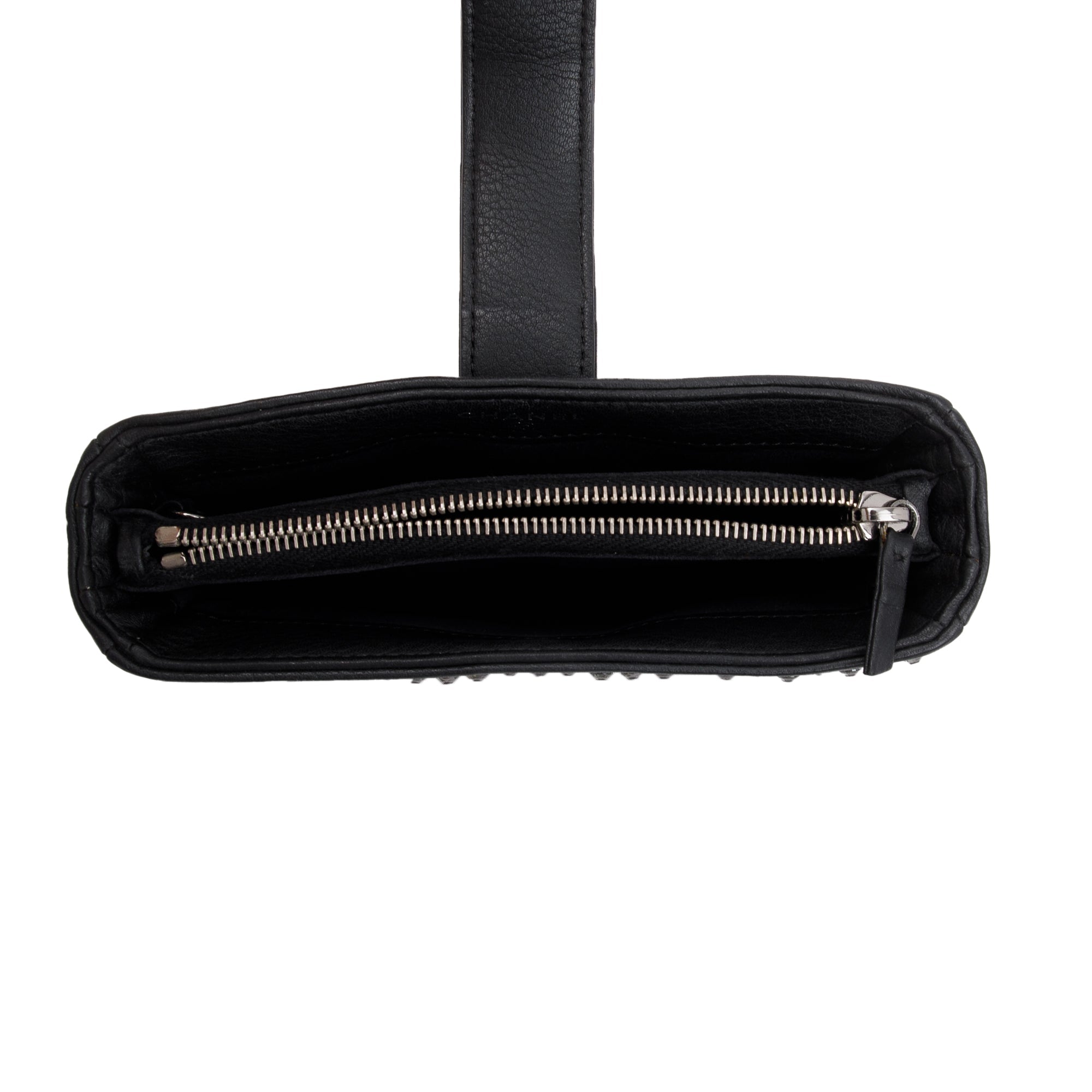 Chanel Black Calfskin Leather Strass Studded Phone Holder Clutch w/ Strap