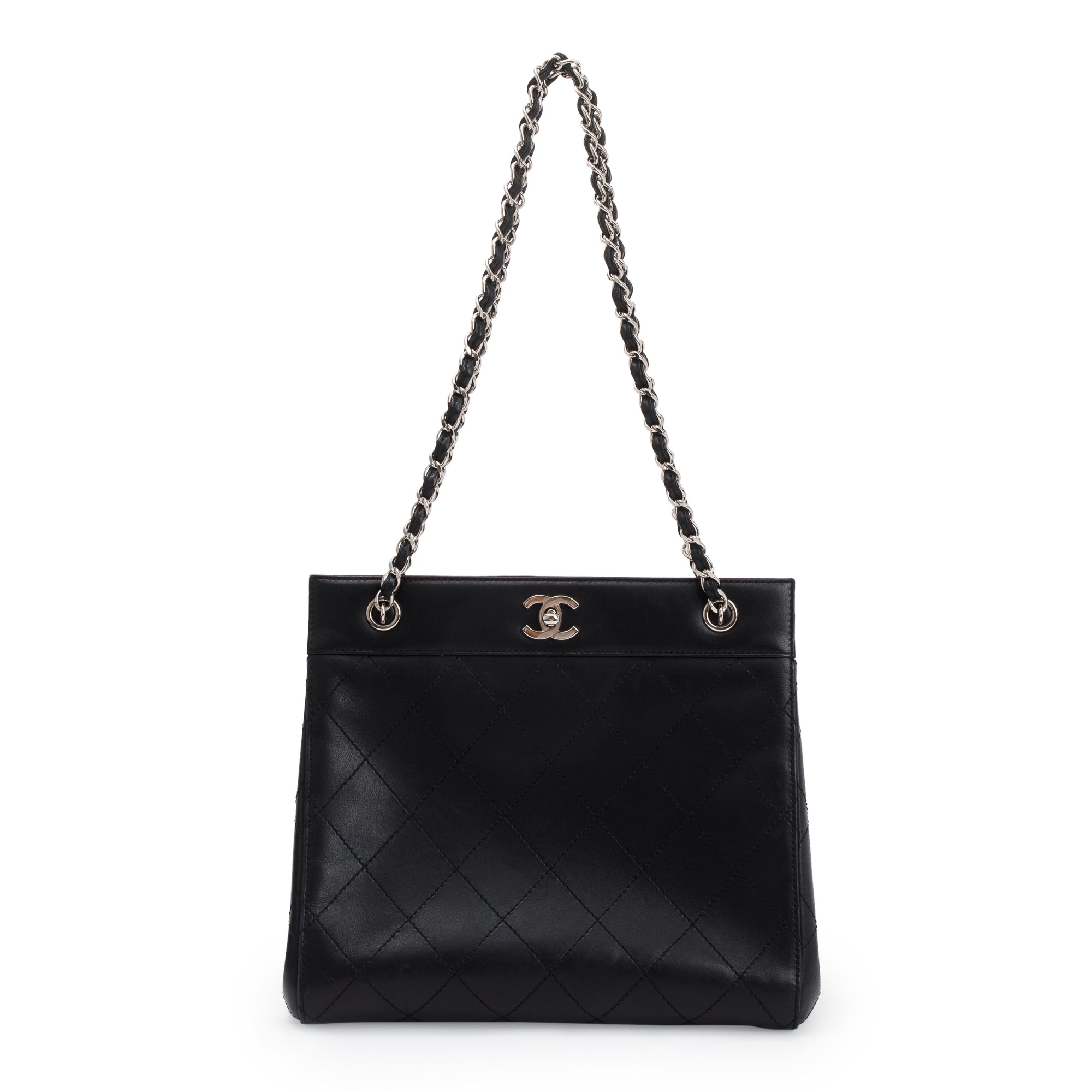 Chanel Black Calfskin Leather Turn-Lock CC Small Chain Tote