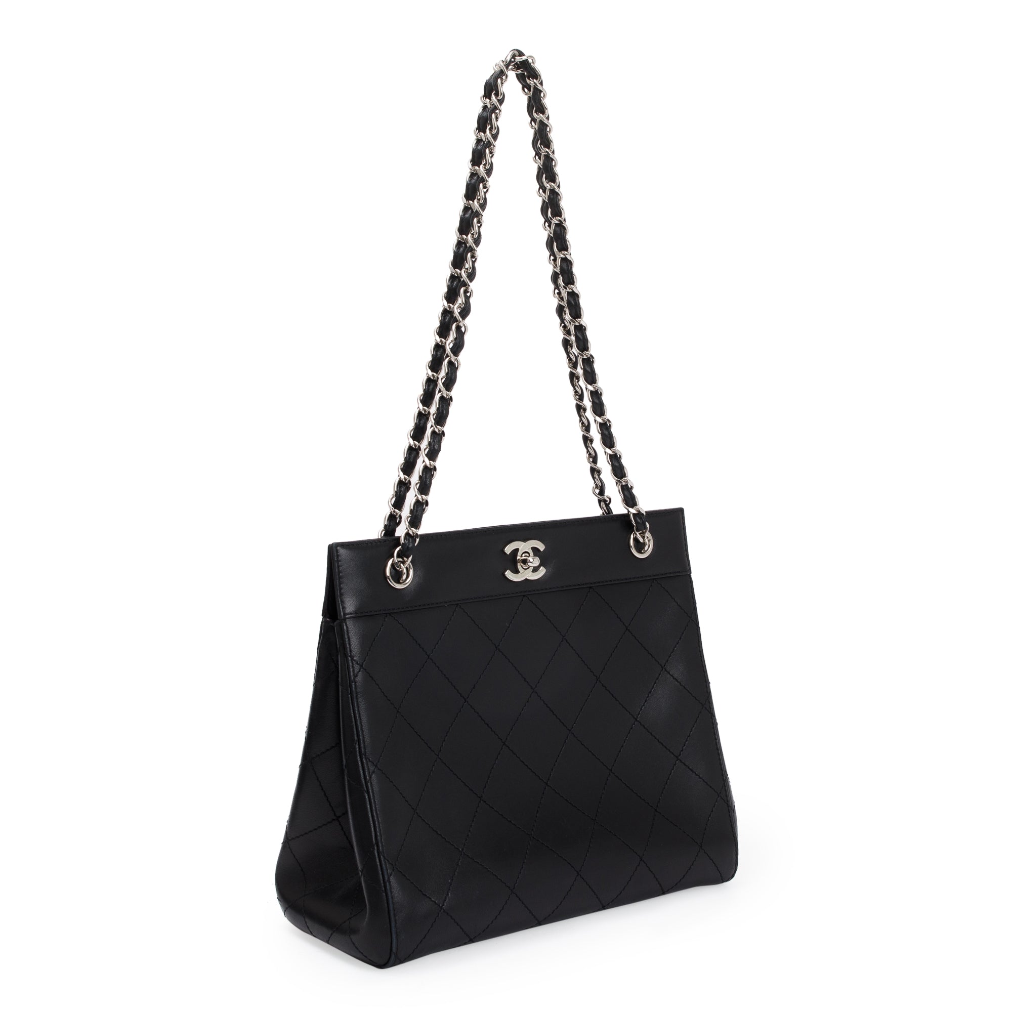 Chanel Black Calfskin Leather Turn-Lock CC Small Chain Tote
