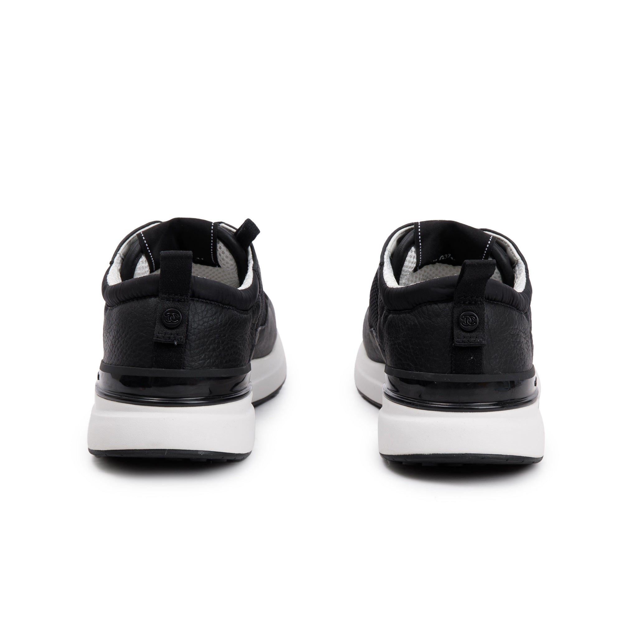 Chanel Black Calfskin Mesh Suede CC Logo Sneakers, Size 41 w/ Box