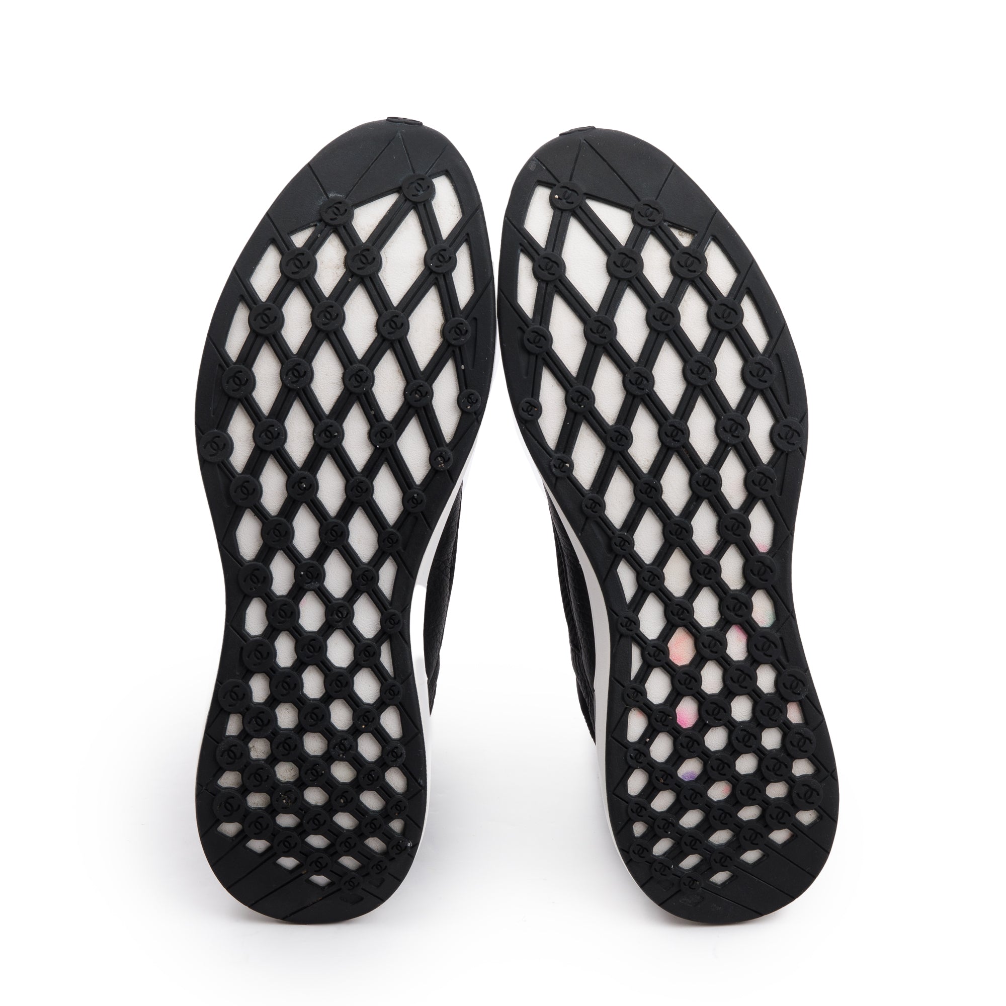 Chanel Black Calfskin Mesh Suede CC Logo Sneakers, Size 41 w/ Box