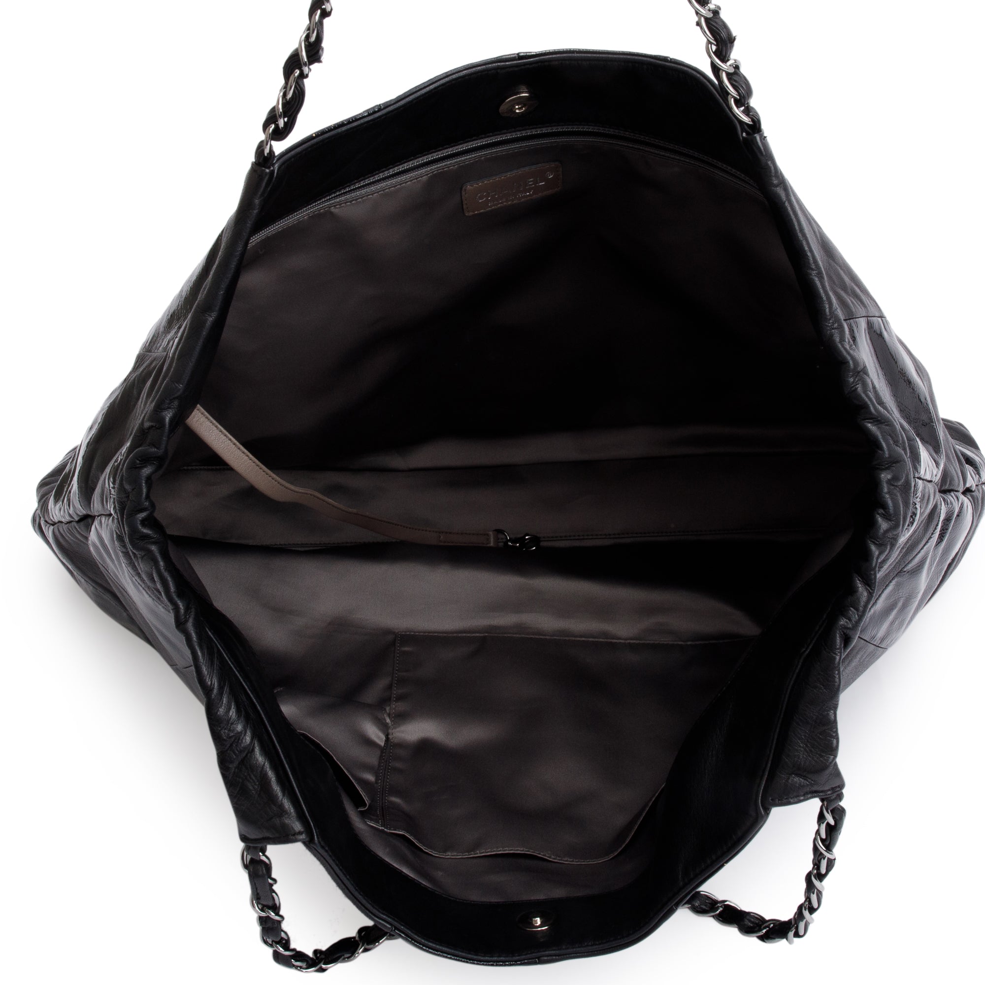 Chanel Black Calfskin/Patent Leather Brooklyn Tote Bag w/ Authenticity Card