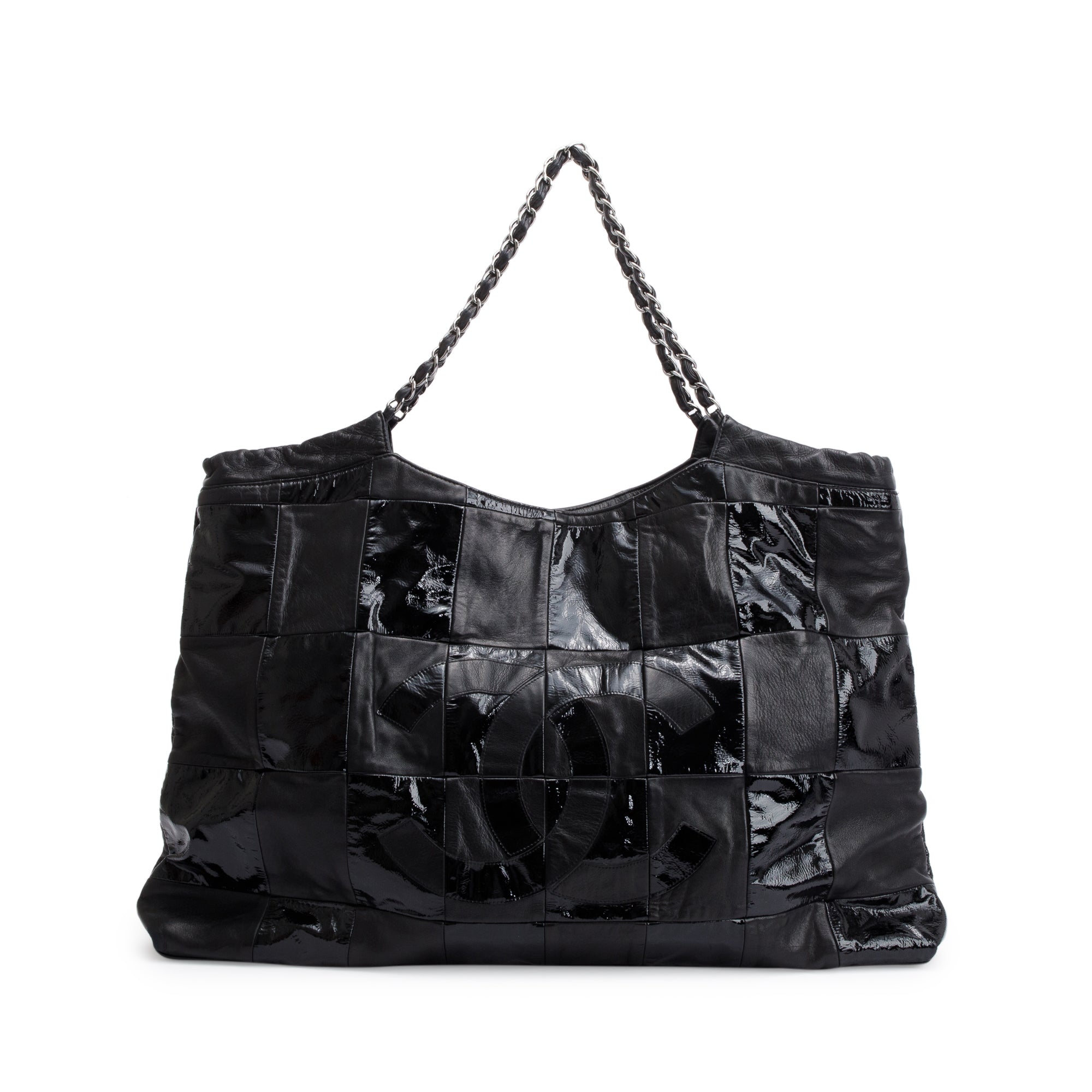 Chanel Black Calfskin/Patent Leather Brooklyn Tote Bag w/ Authenticity Card