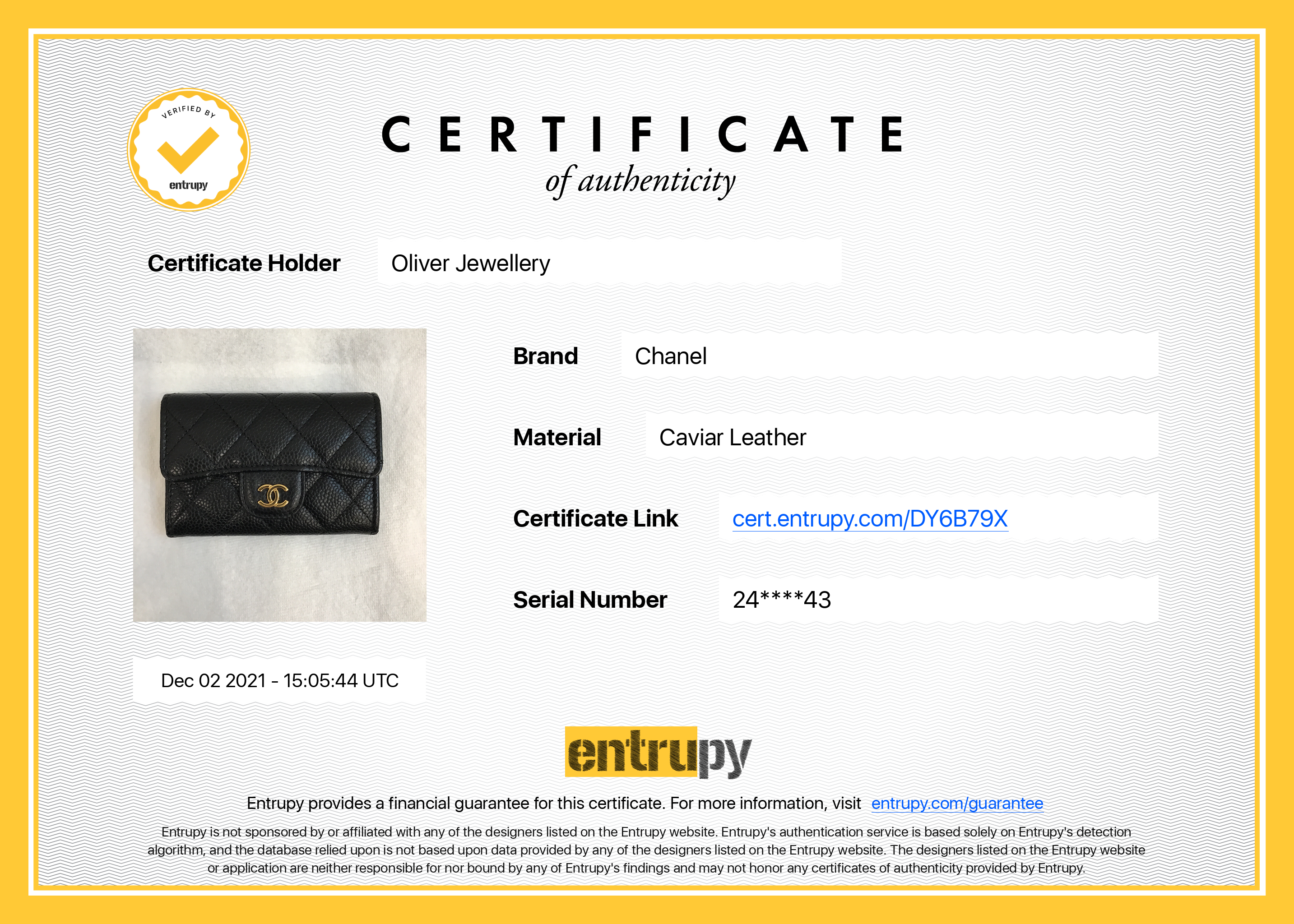 Chanel Black Caviar Classic Card Holder w/ Box & Authenticity Card