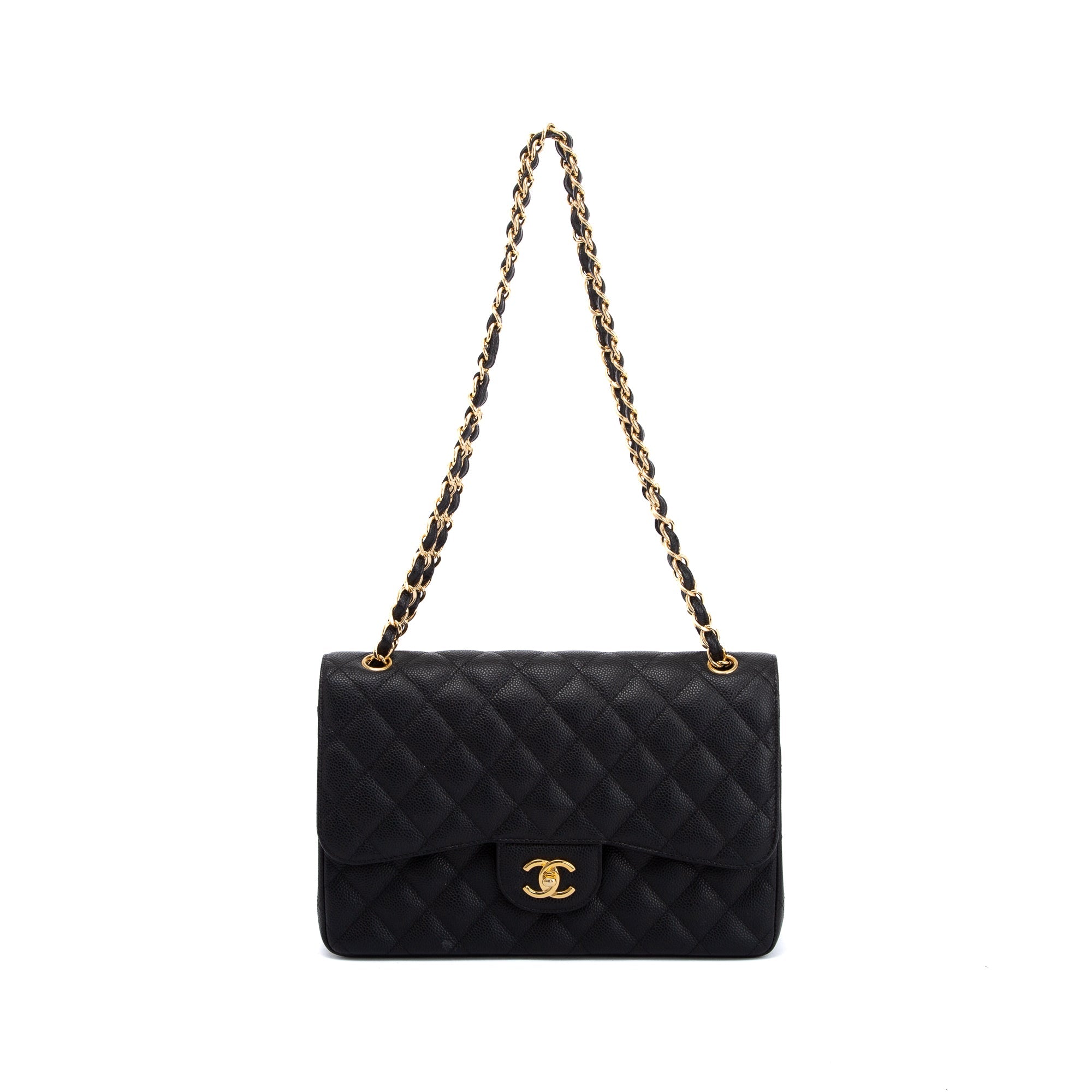 Chanel Black Caviar Classic Jumbo Double Flap Bag w/ Box