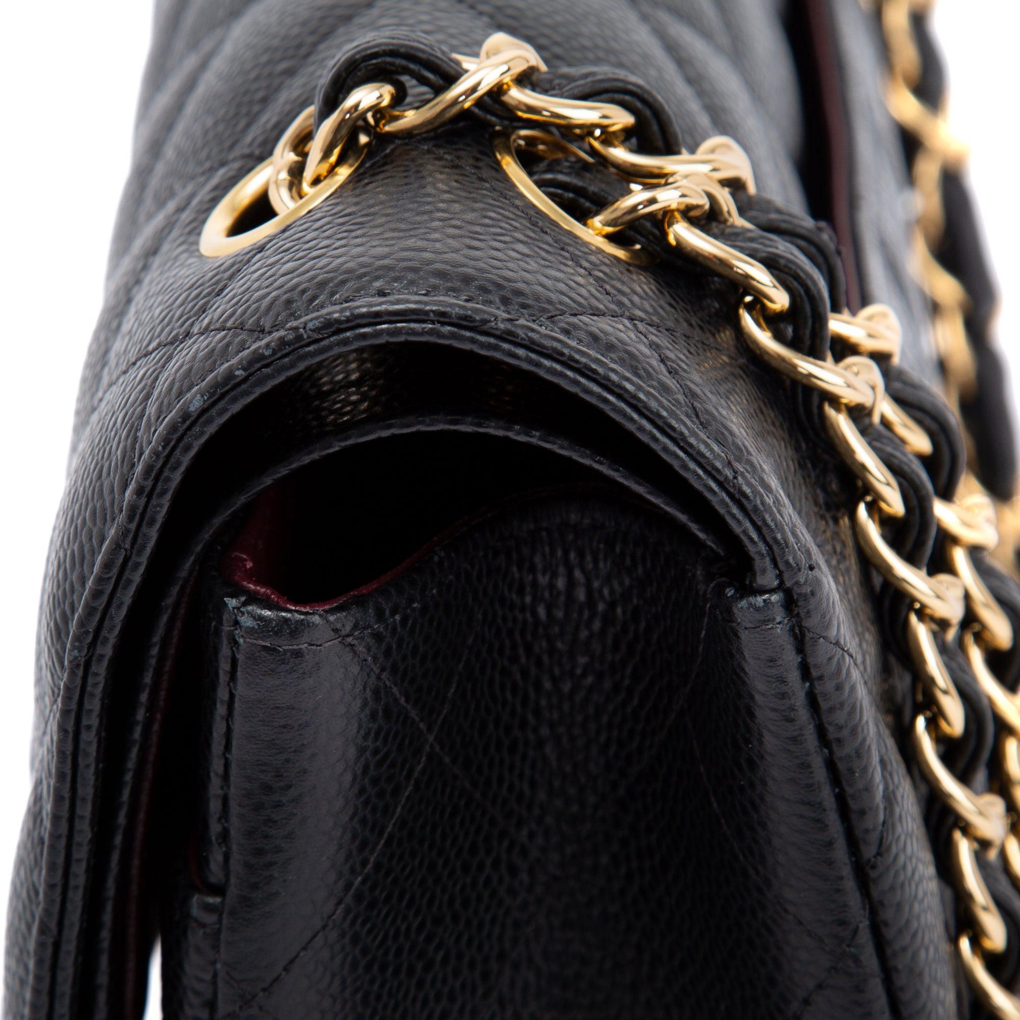 Chanel Black Caviar Classic Jumbo Double Flap Bag w/ Box