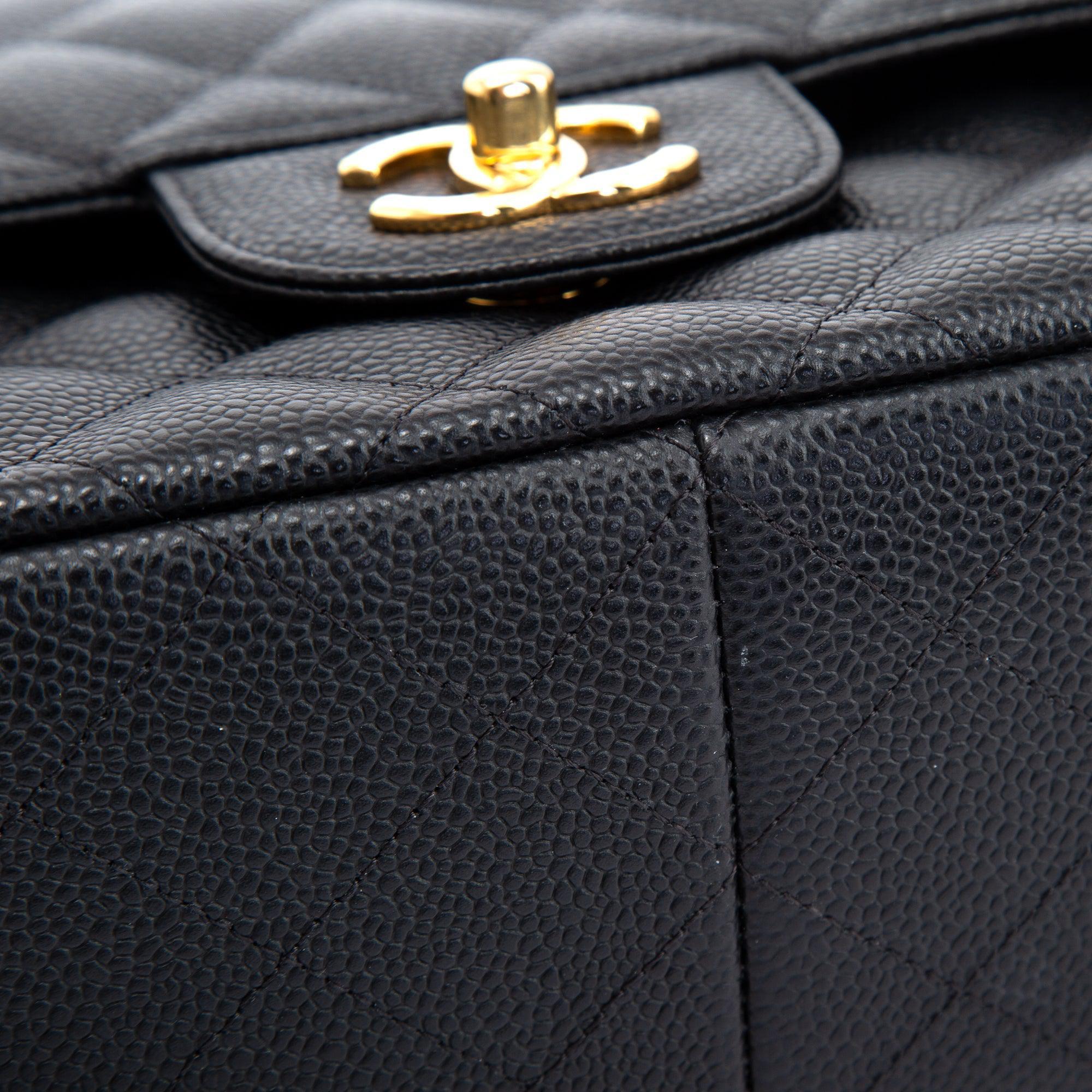 Chanel Black Caviar Classic Jumbo Double Flap Bag w/ Box