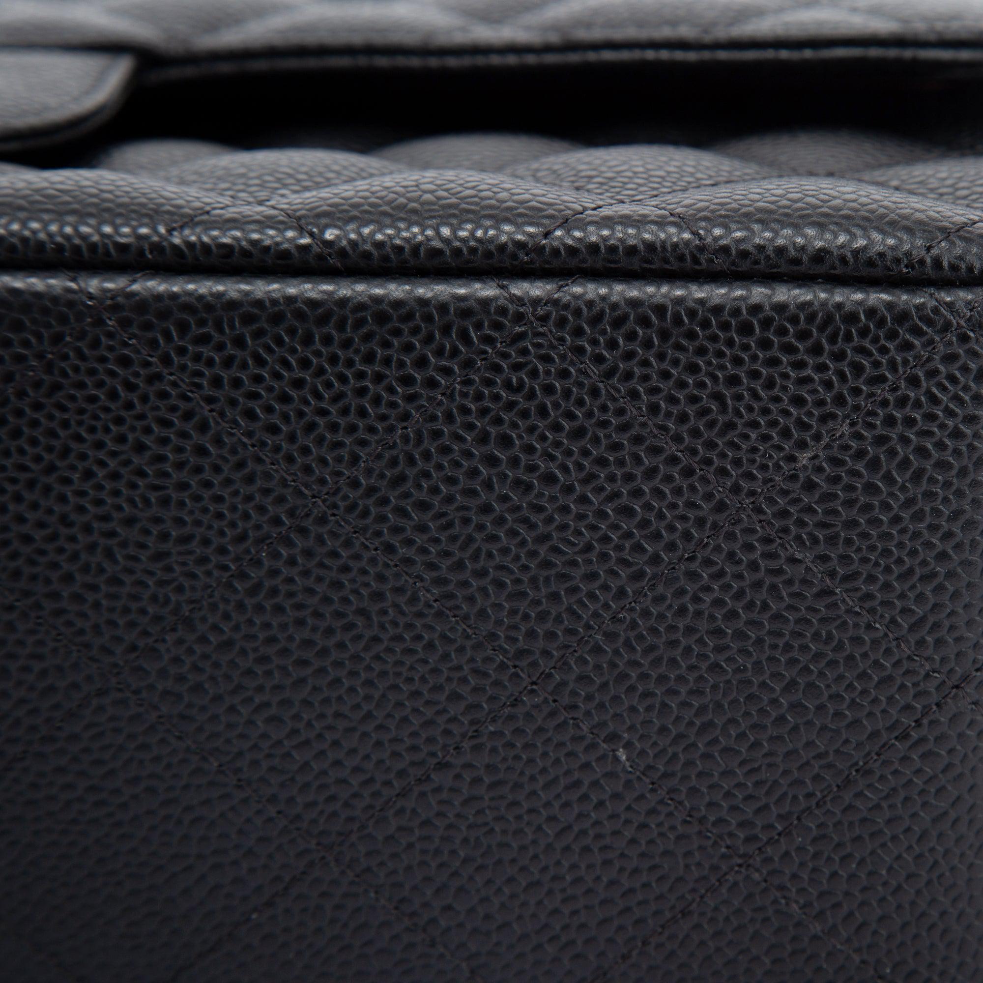 Chanel Black Caviar Classic Jumbo Double Flap Bag w/ Box