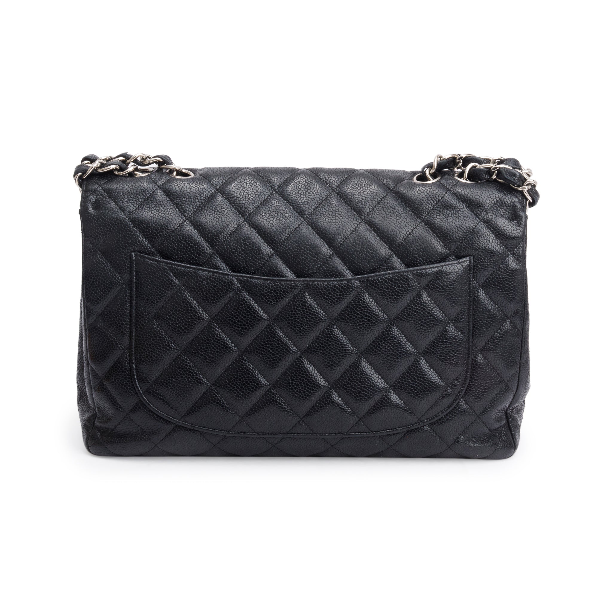 Chanel Black Caviar Classic Jumbo Single Flap Bag w/ Authenticity Card