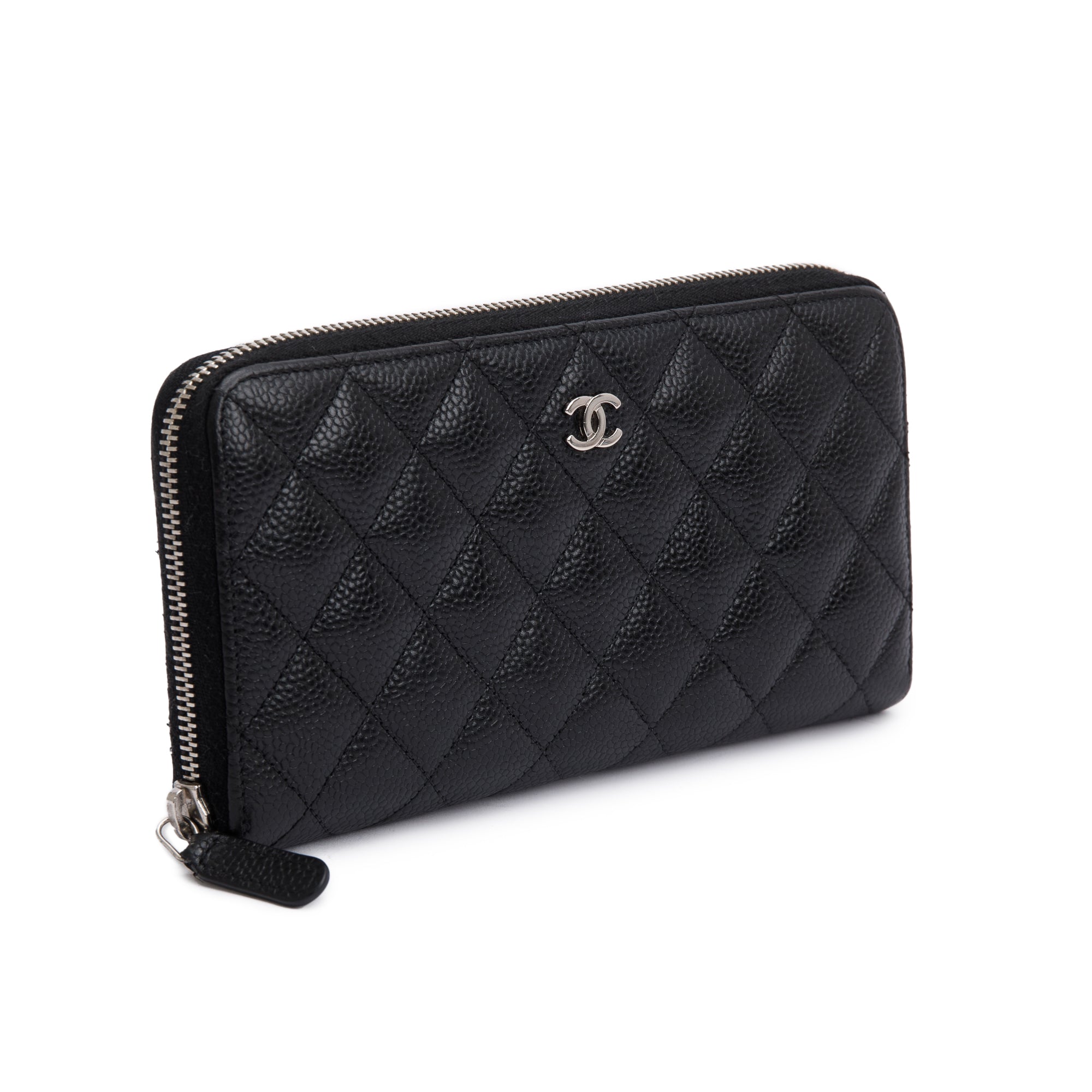 Chanel Black Caviar Classic Large Gusset Zip Around Wallet w/ Box, Receipt & Authenticity Card