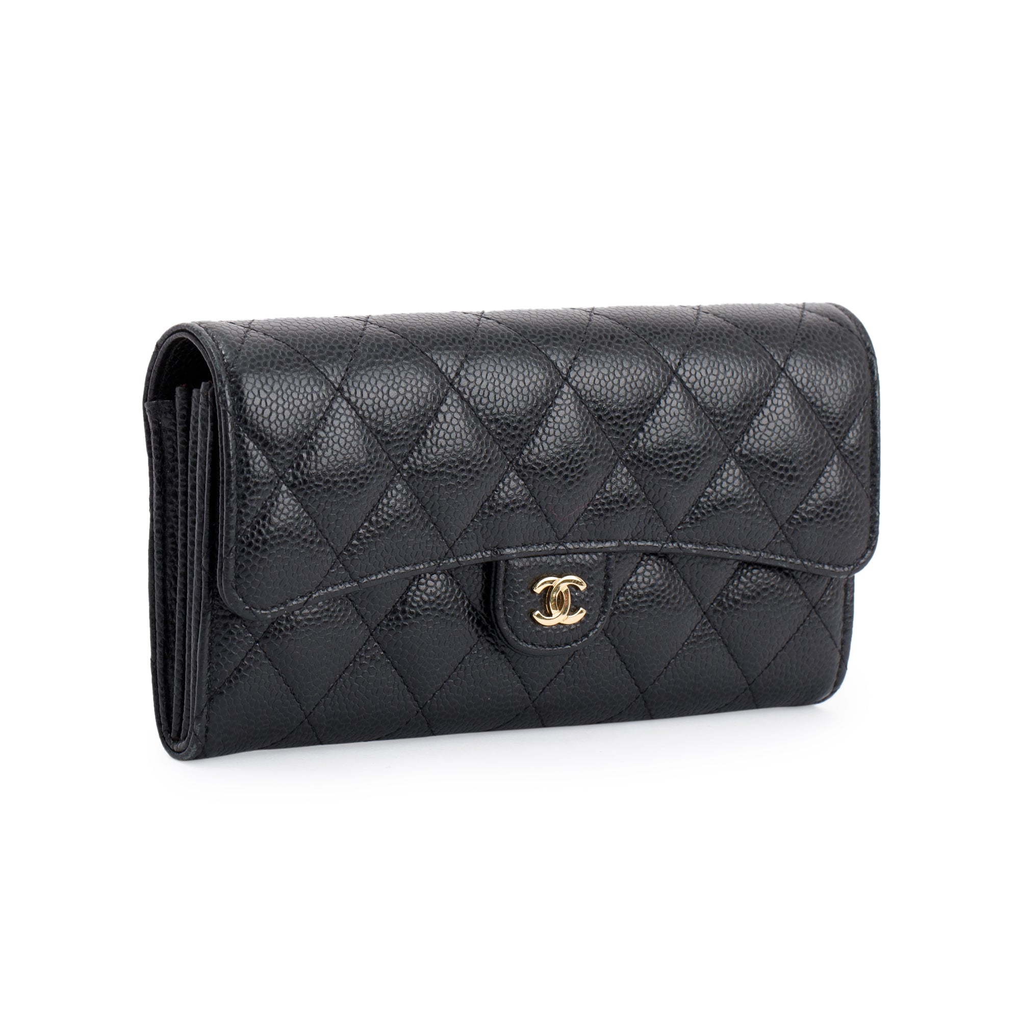 Chanel Black Caviar Classic Long Flap Wallet