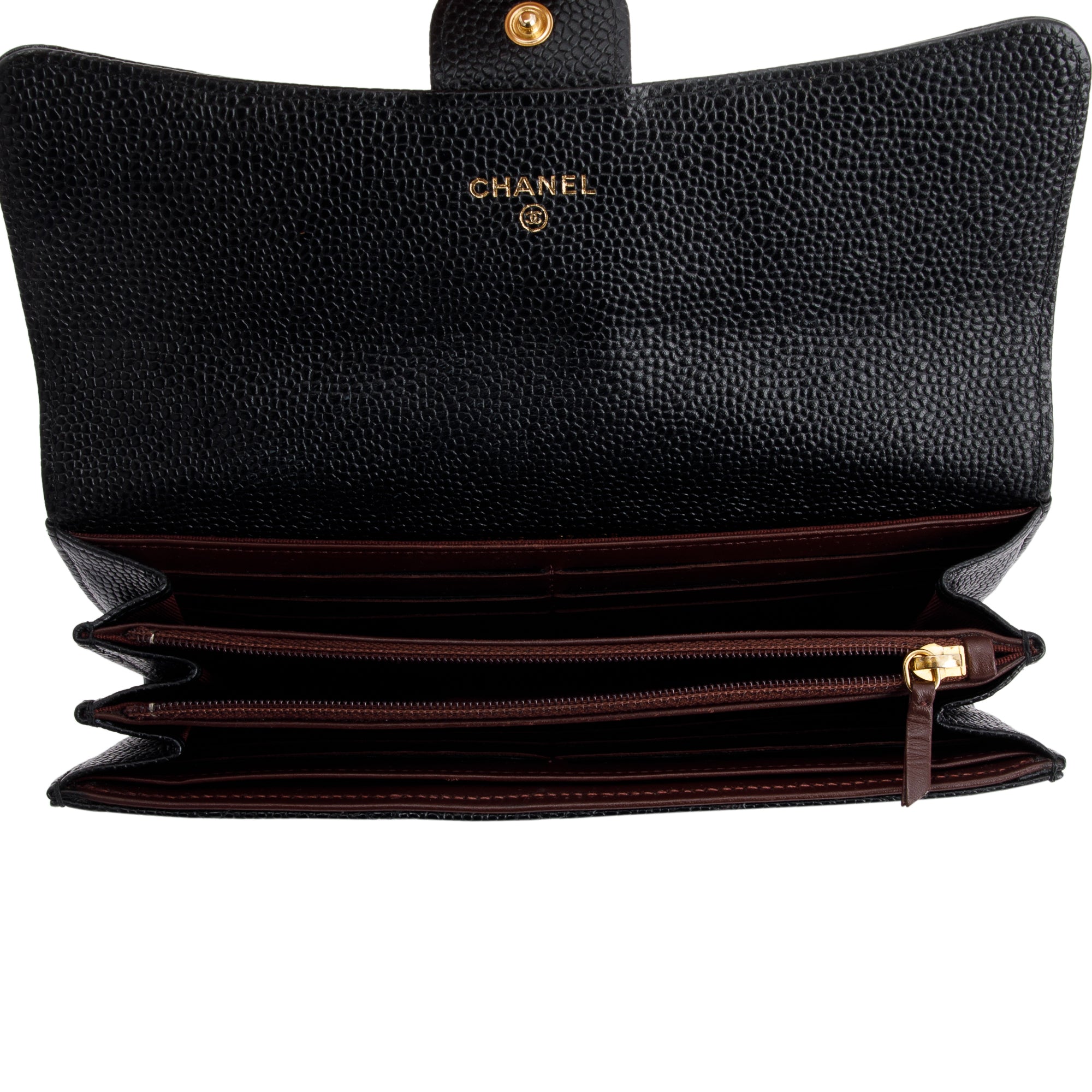 Chanel Black Caviar Classic Long Flap Wallet w/ Box, Authenticity Card & Receipt