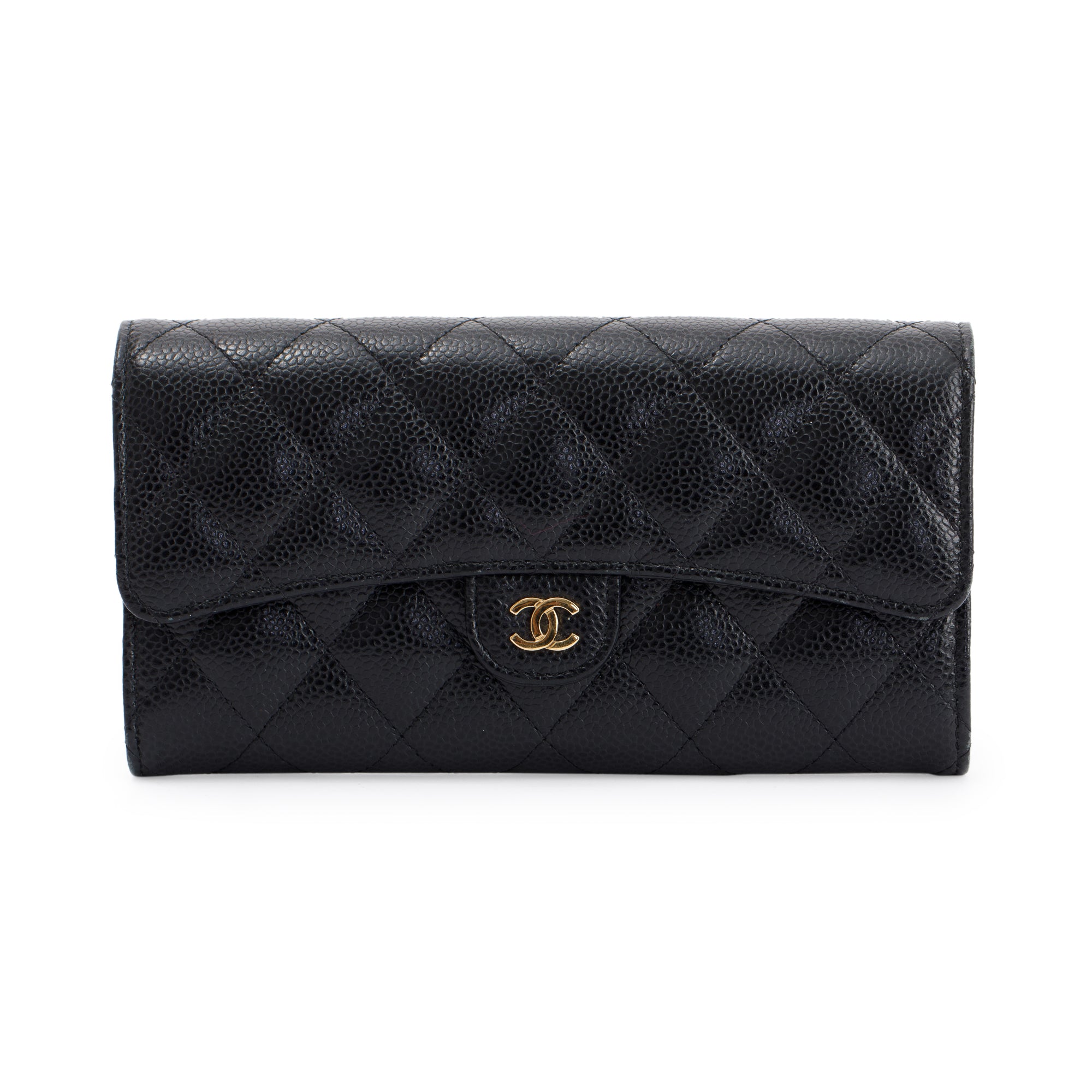 Chanel Black Caviar Classic Long Flap Wallet