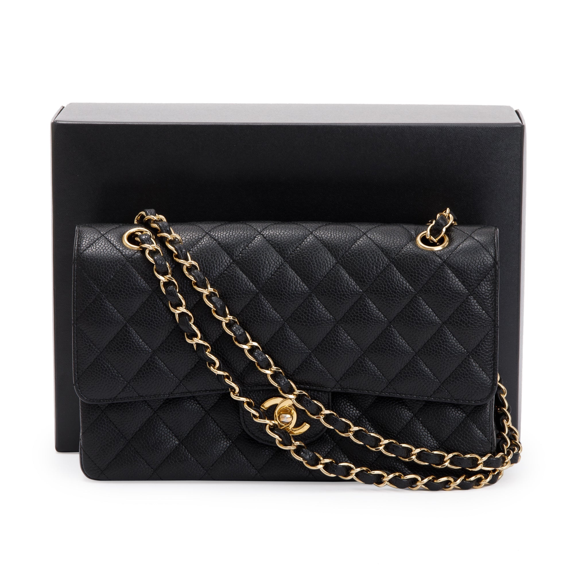 Chanel Black Caviar Classic Medium Double Flap Bag w/ Box & Authenticity Card