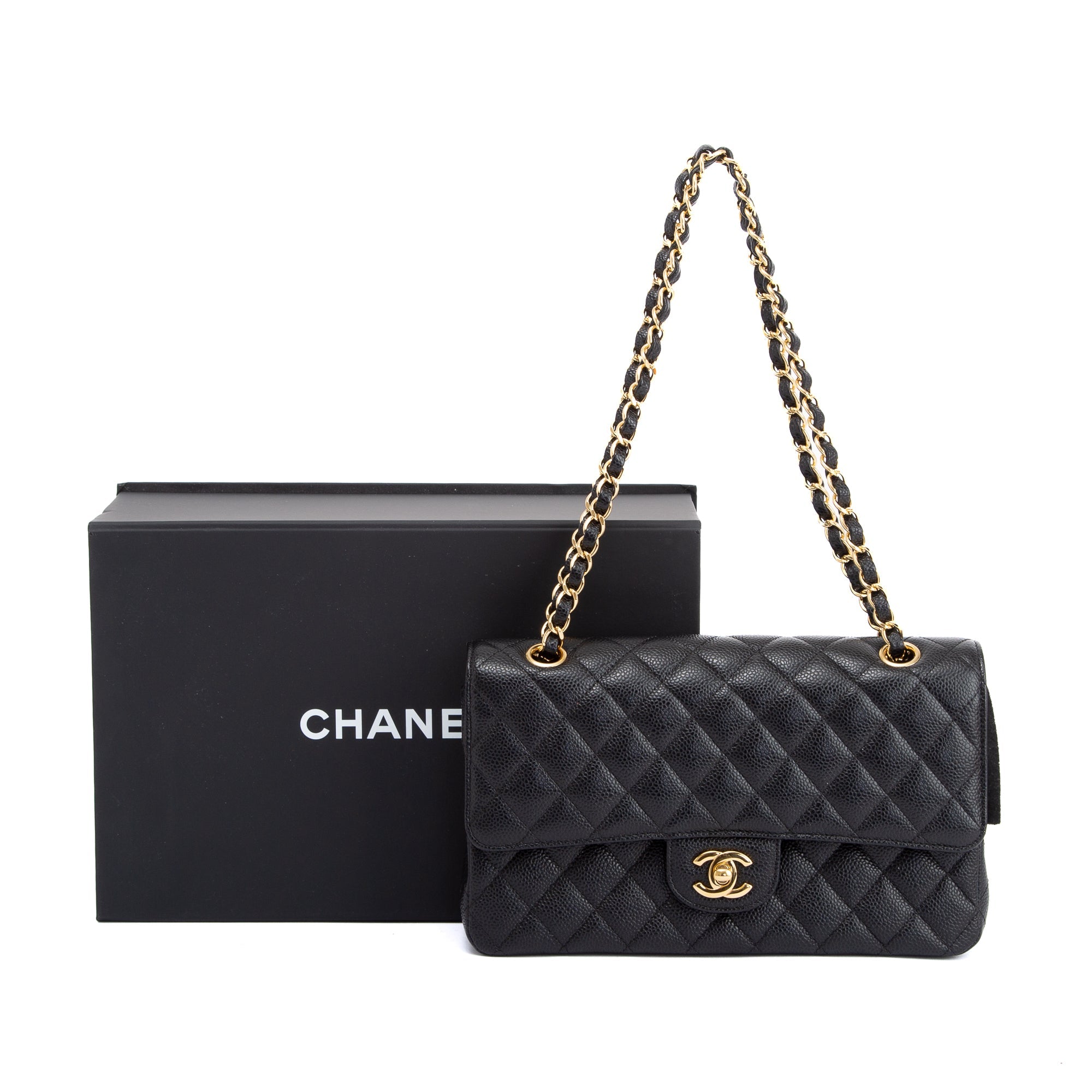 Chanel Black Caviar Classic Medium Double Flap Bag w/ Box