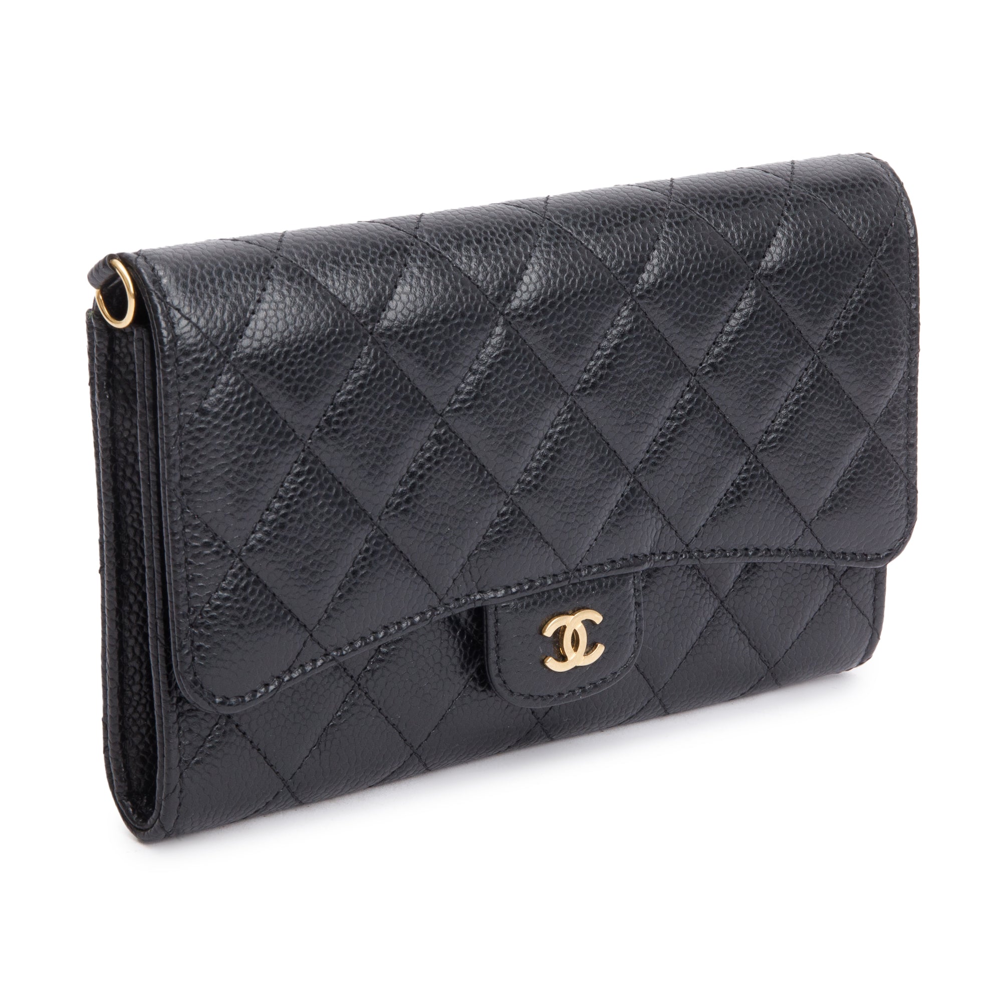 Chanel Black Caviar Detachable Chain Clutch Bag w/ Box
