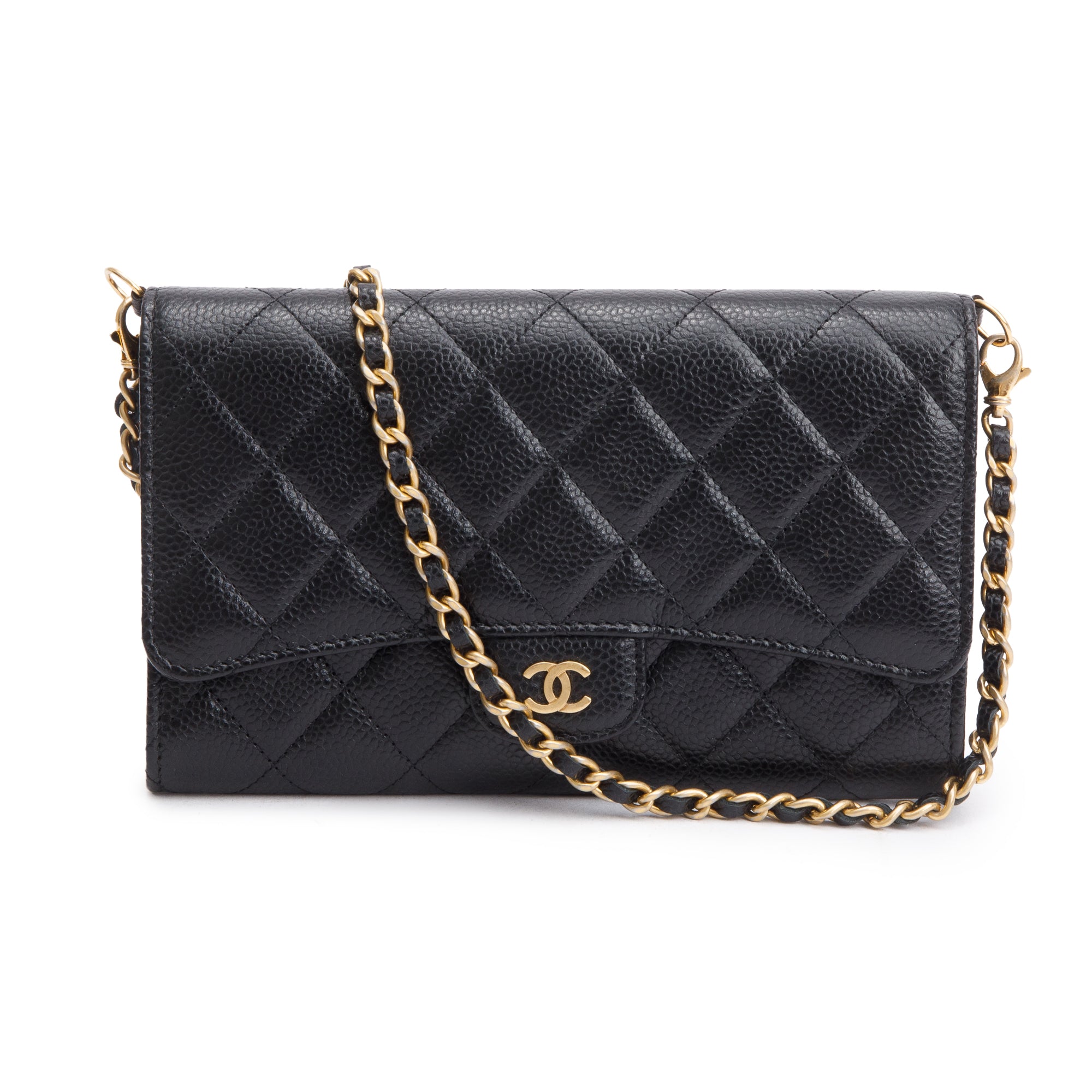 Chanel Black Caviar Detachable Chain Clutch Bag w/ Box