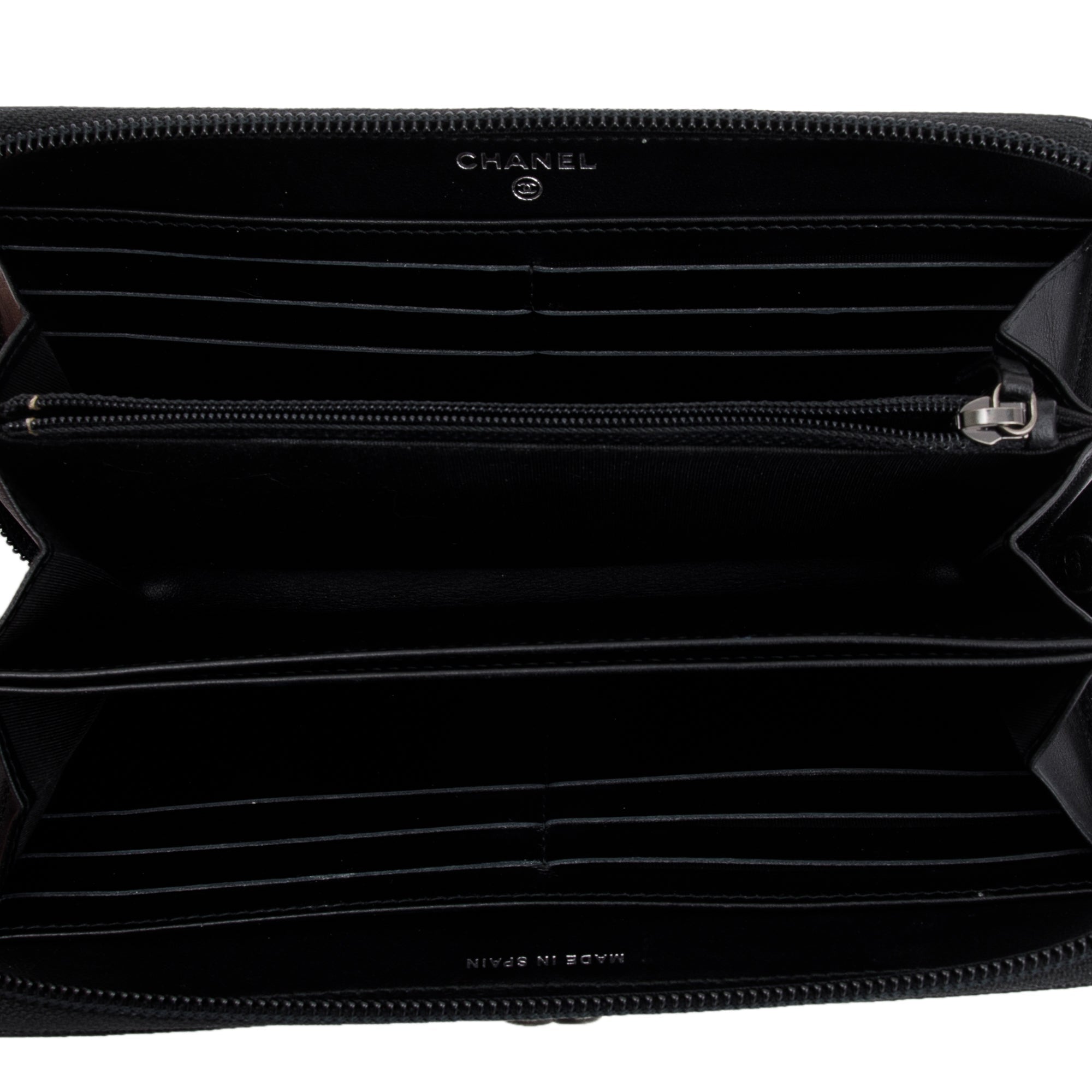 Chanel Black Caviar Leather Boy Long Zip Around Wallet w/ Box & Authenticity Card