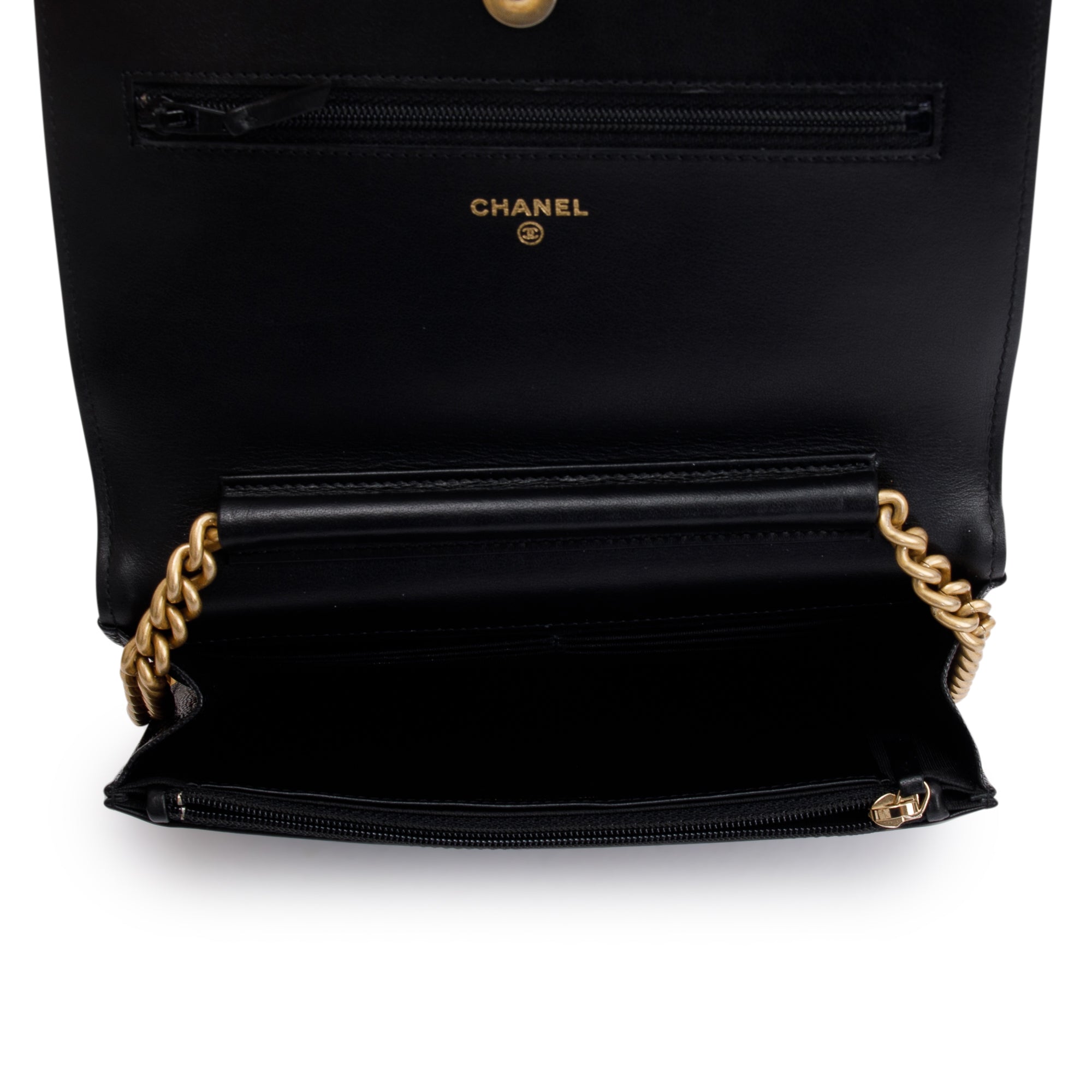 Chanel Black Caviar Leather Boy Wallet on Chain w/ Box & Authenticity Card