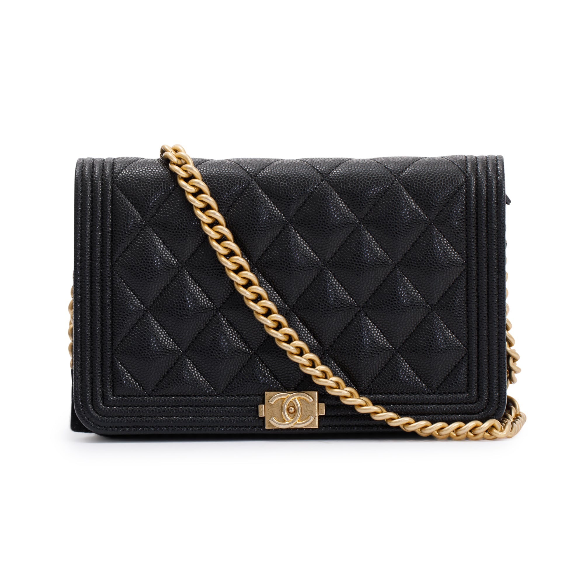 Chanel Black Caviar Leather Boy Wallet on Chain w/ Box & Authenticity Card