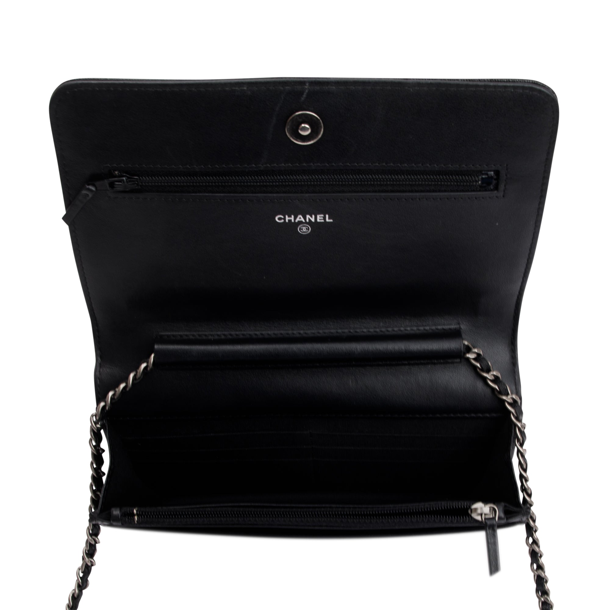 Chanel Black Caviar Leather Boy Wallet on Chain w/ Box, Receipt & Authenticity Card