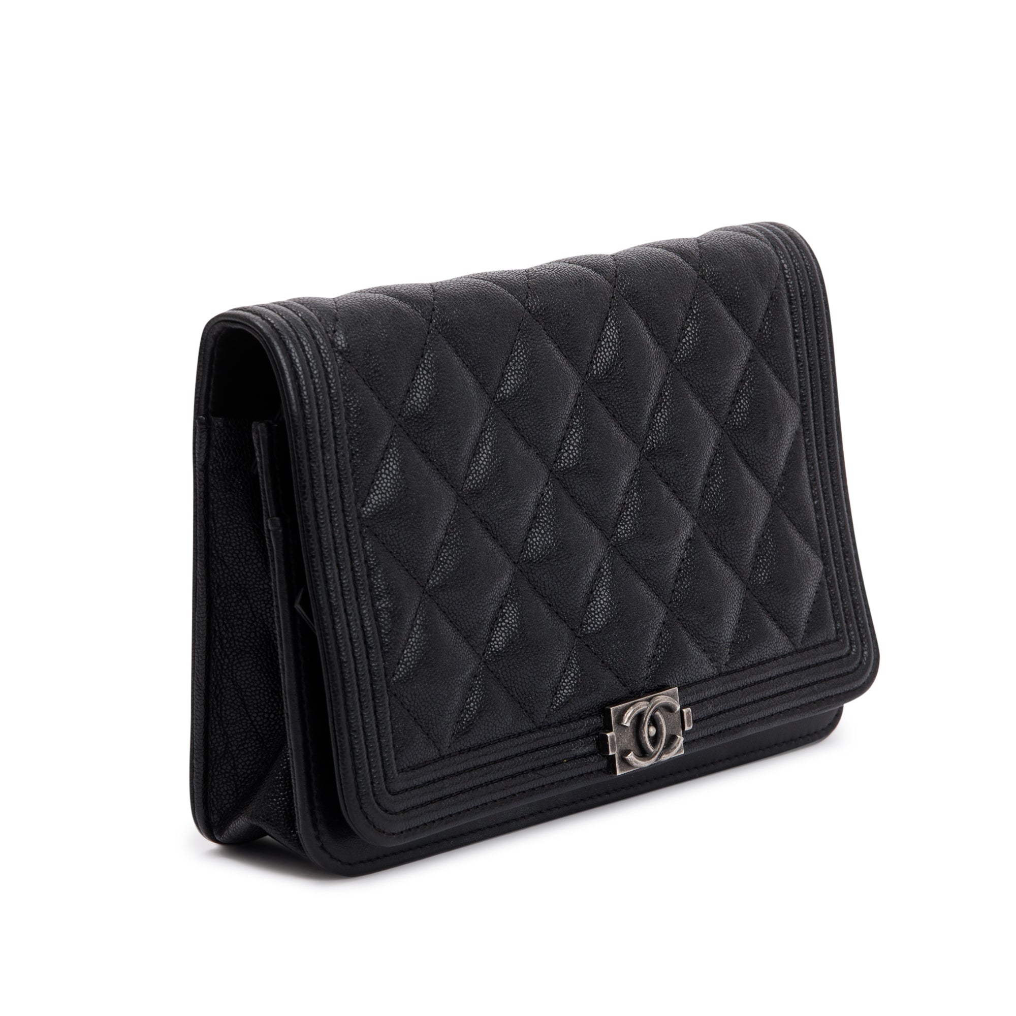 Chanel Black Caviar Leather Boy Wallet on Chain w/ Box, Receipt & Authenticity Card