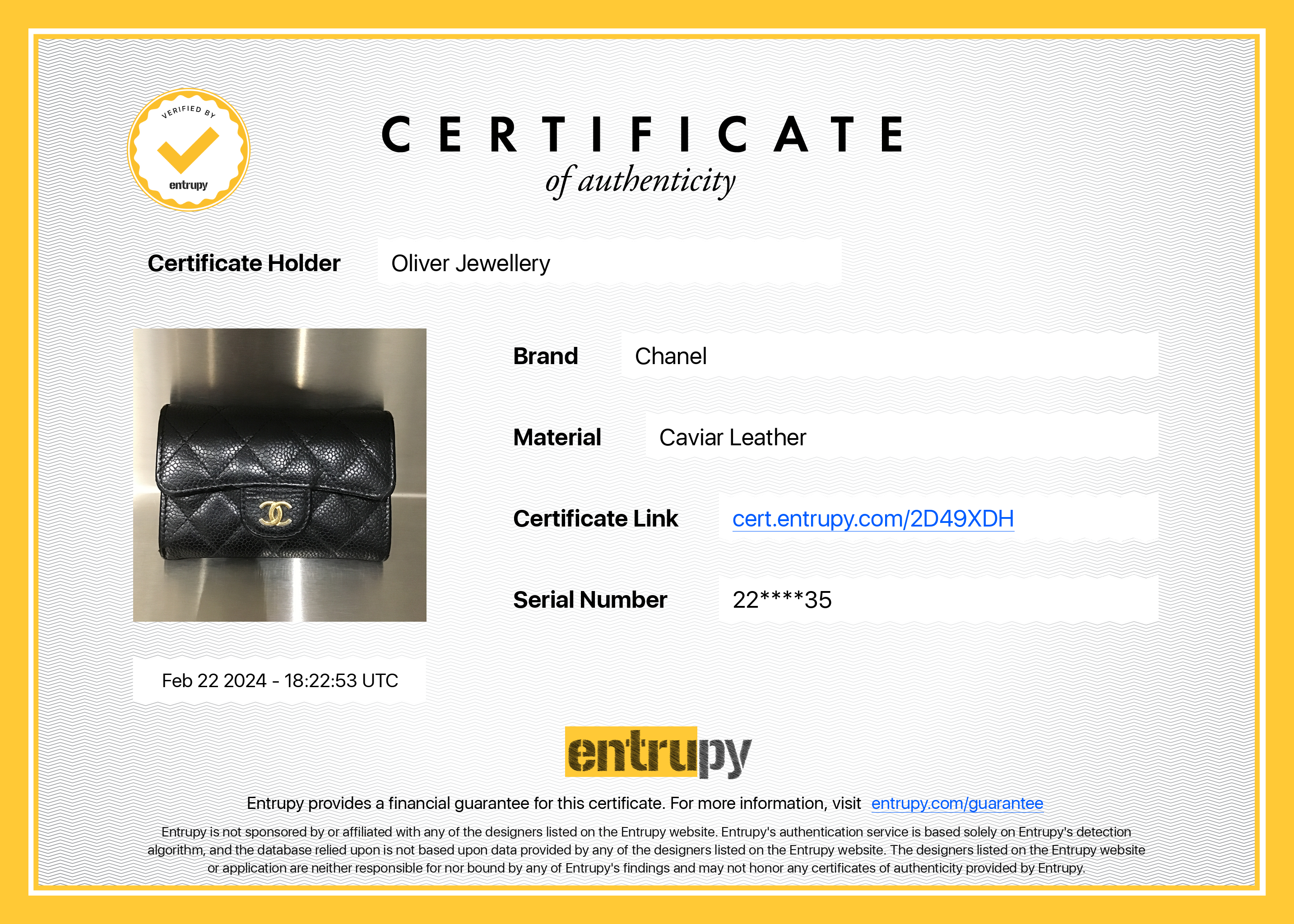 Chanel Black Caviar Leather Classic Flap Card Holder w/ Box & Authenticity Card