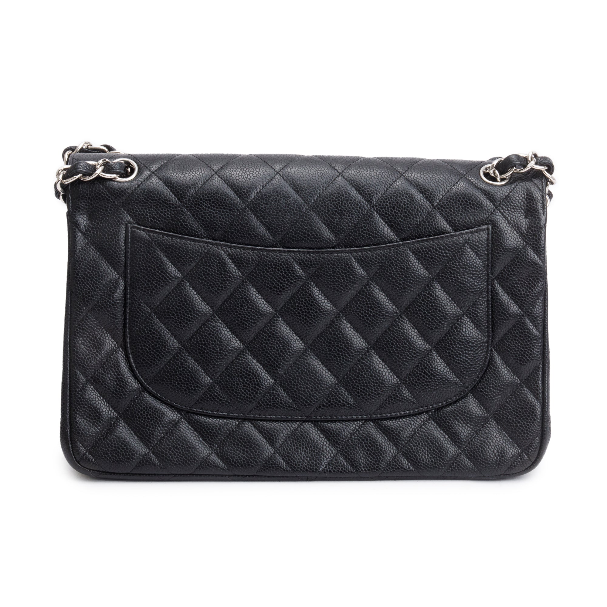 Chanel Black Caviar Leather Classic Jumbo Double Flap Bag w/ Authenticity Card