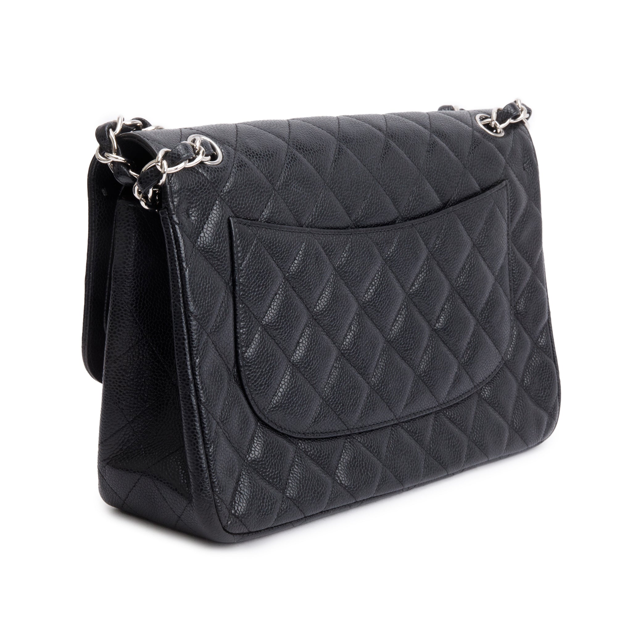 Chanel Black Caviar Leather Classic Jumbo Double Flap Bag w/ Authenticity Card