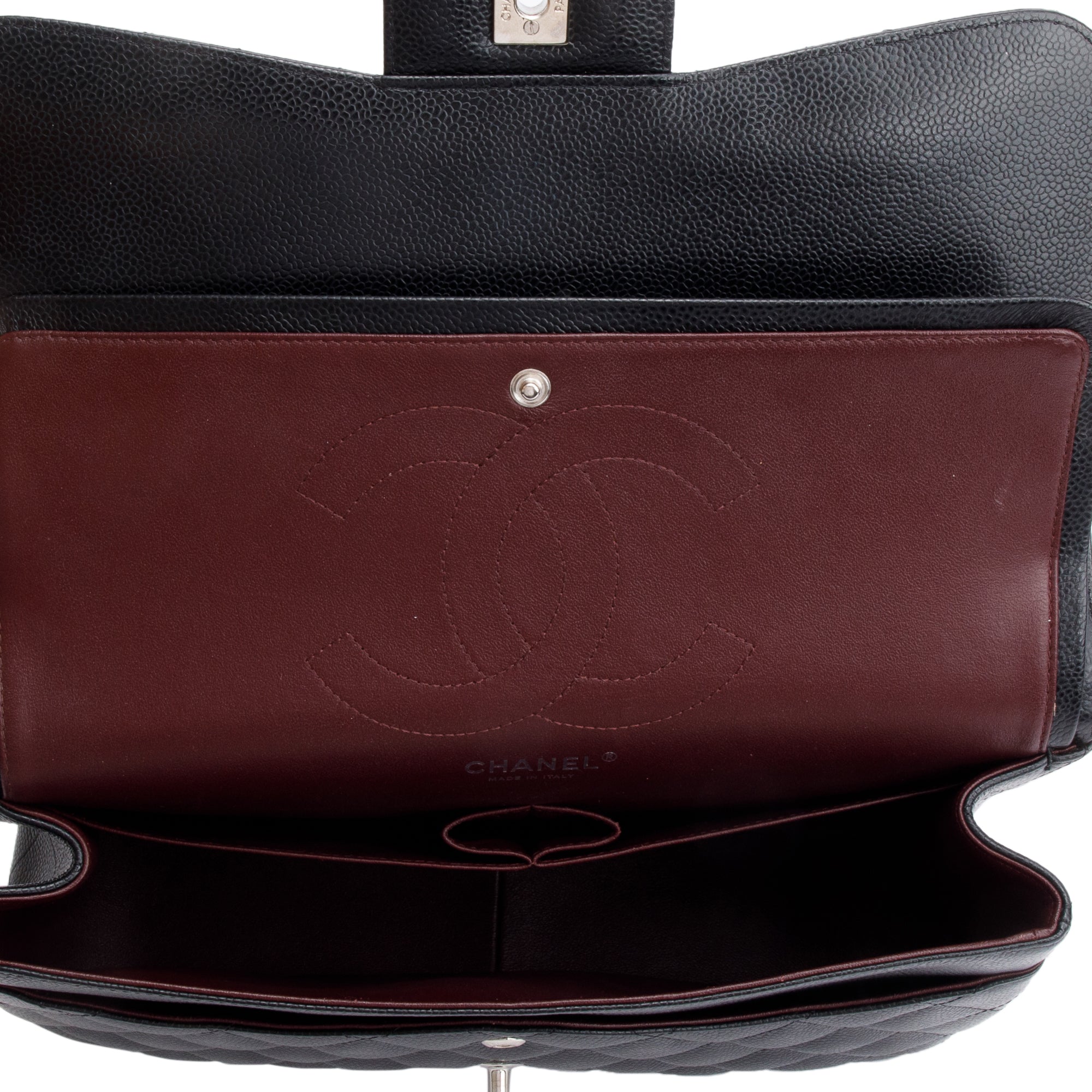 Chanel Black Caviar Leather Classic Jumbo Double Flap Bag w/ Authenticity Card