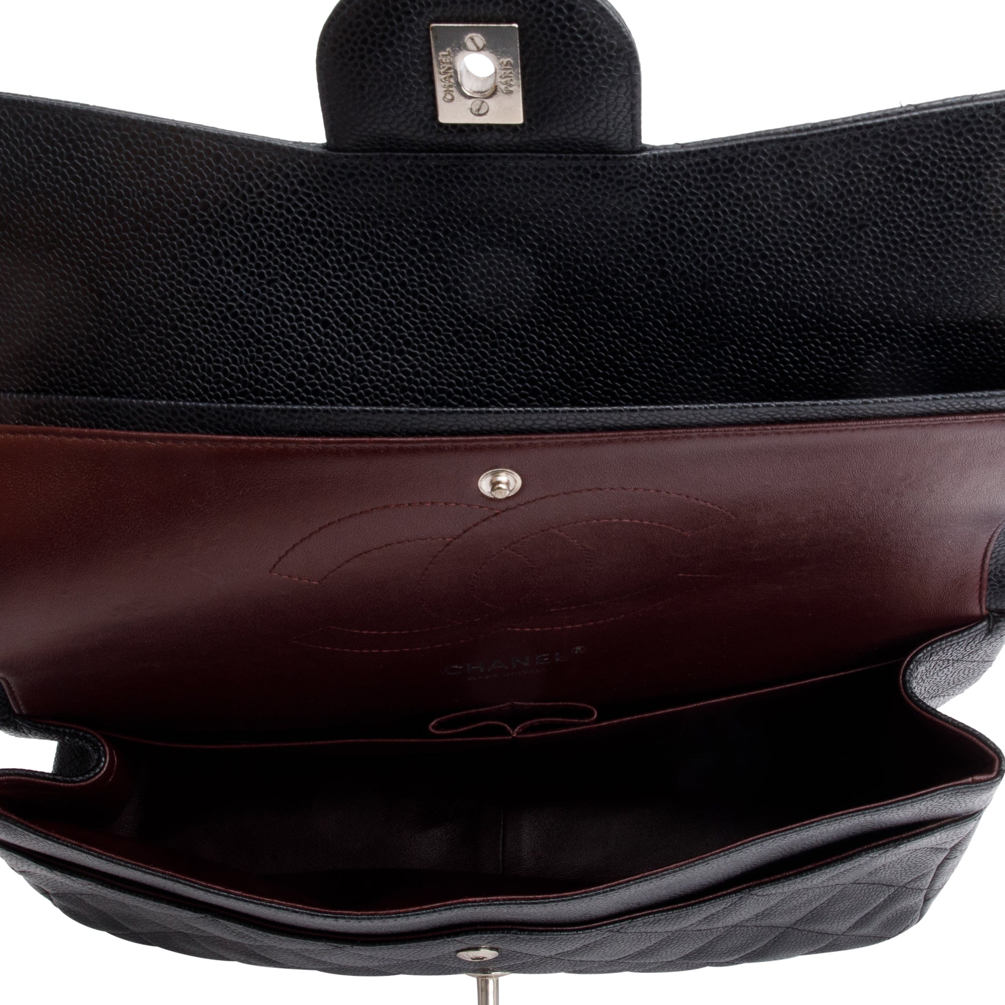 Chanel Black Caviar Leather Classic Jumbo Double Flap Bag w/ Authenticity Card